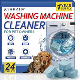 STREALE Washing Machine Cleaner Tablets for Pet Owners -24Pack, Deep Clean Descaler,Tackles Cat & Dog Hair,Freshens Odors & Laundry Detergent