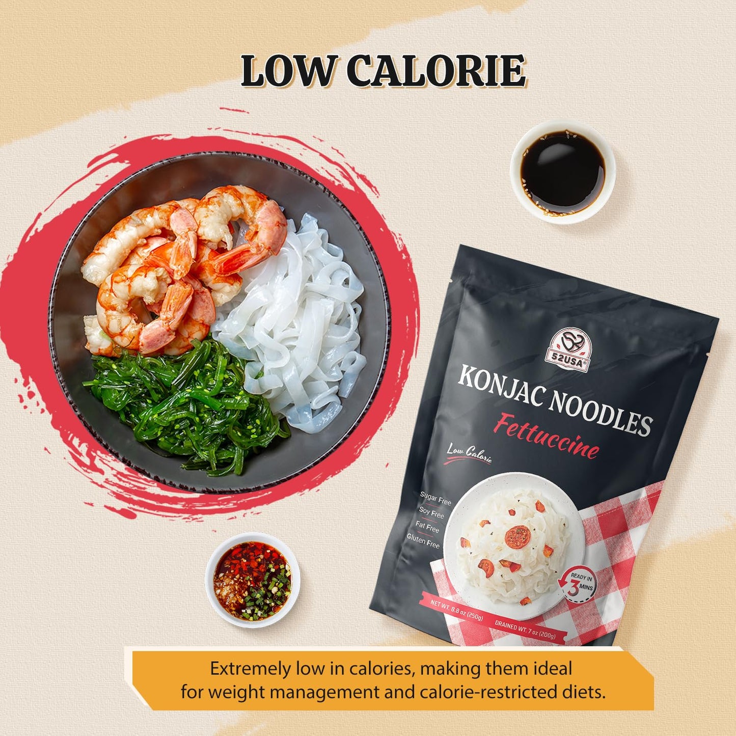 52USA Konjac Shirataki Noodle, Low Carb Pasta 52.8 Oz (1500 g), Keto and Paleo Friendly, Low Calorie, Sugar Free, Vegan, Ready to Eat, Gluten Free