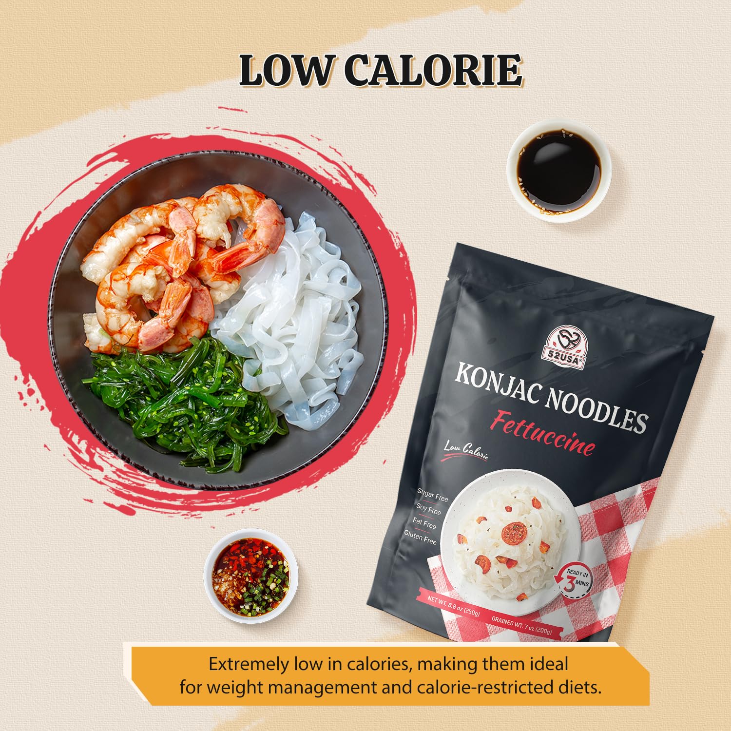 52USA Konjac Shirataki Noodle, Low Carb Pasta 52.8 Oz (1500 g), Keto and Paleo Friendly, Low Calorie, Sugar Free, Vegan, Ready to Eat, Gluten Free