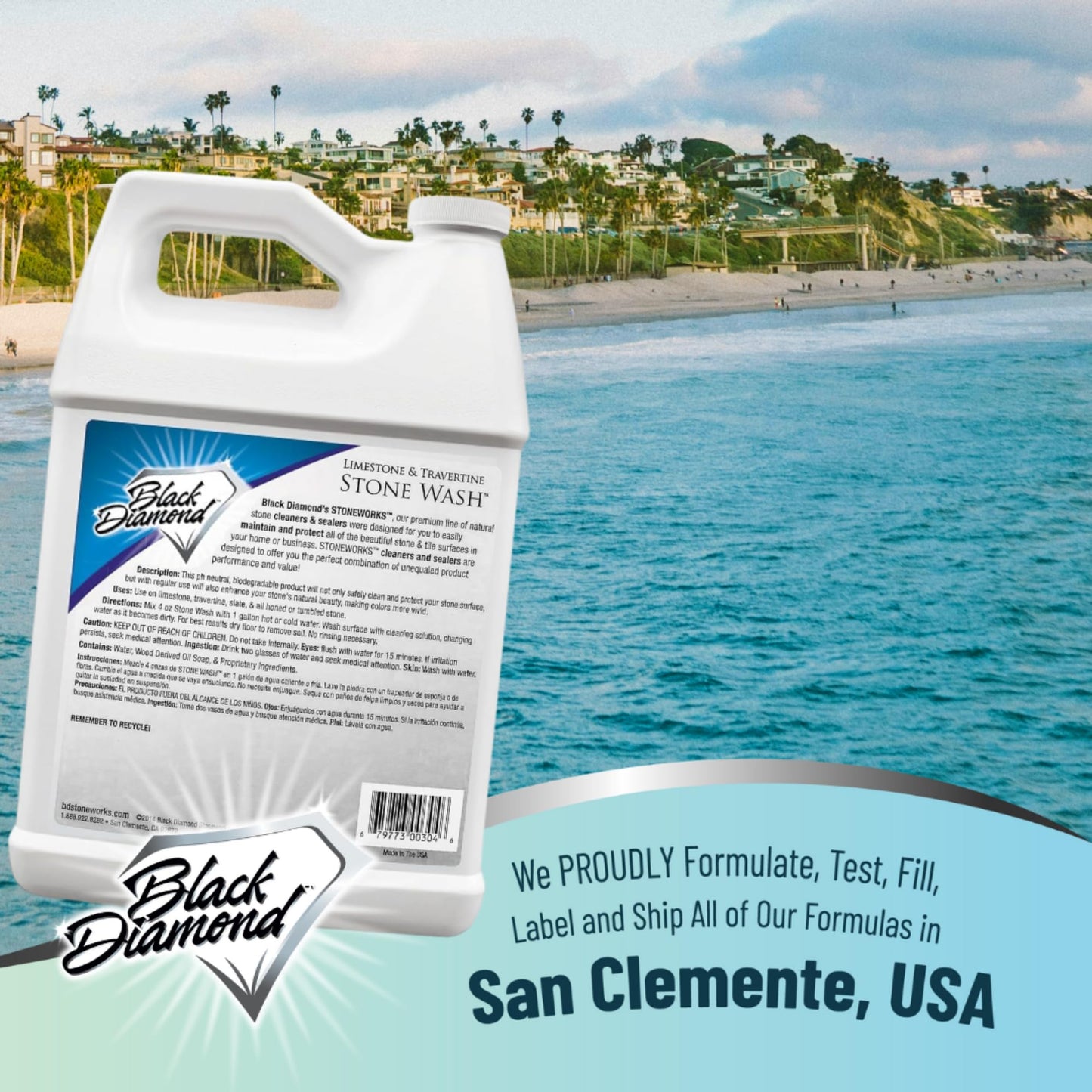Black Diamond Stoneworks Natural Stone Cleaner - Limestone, Slate & Travertine Cleaner - Natural Stone Shower Cleaner for Marble - Concentrated PH