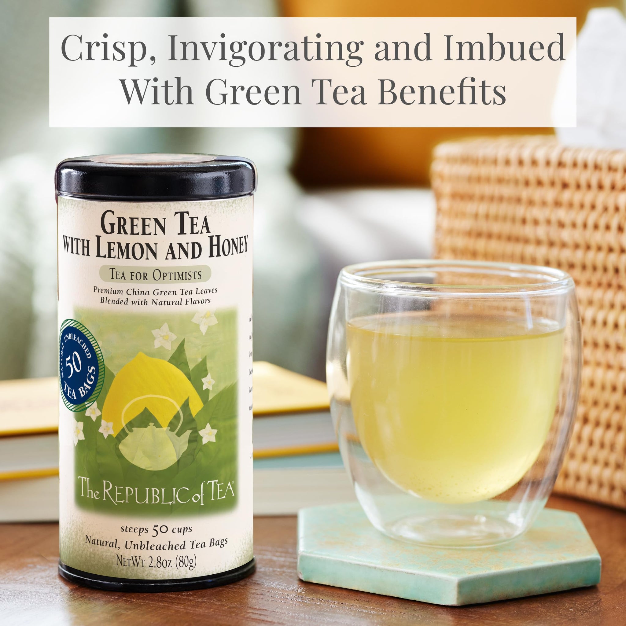 The Republic of Tea - Green Tea with Lemon and Honey Tea Bags, Low Caffeine, 50 Servings