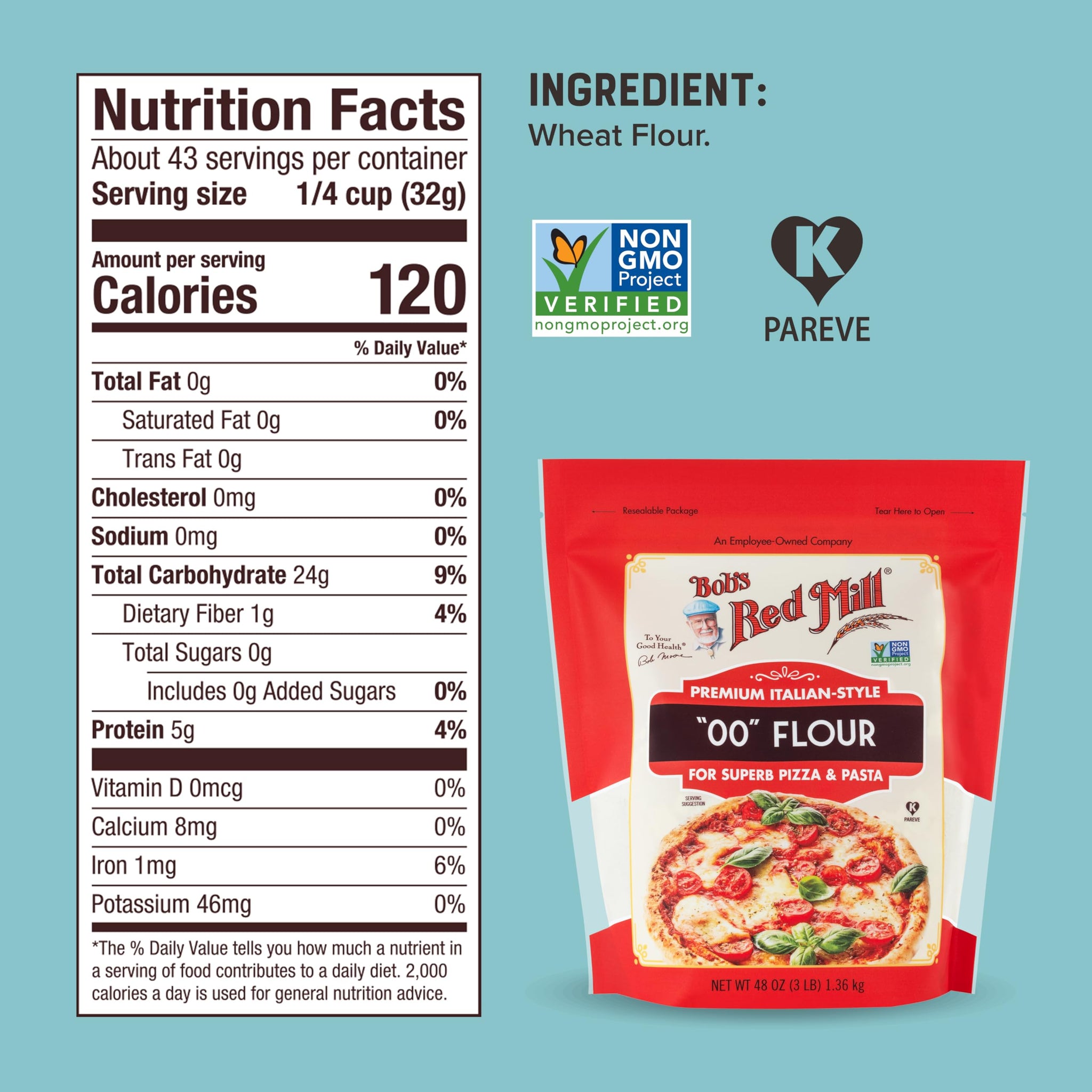 Bob's Red Mill 00 Flour Premium Italian-Style, 48oz (Pack of 1) - Non GMO, Vegan, Kosher