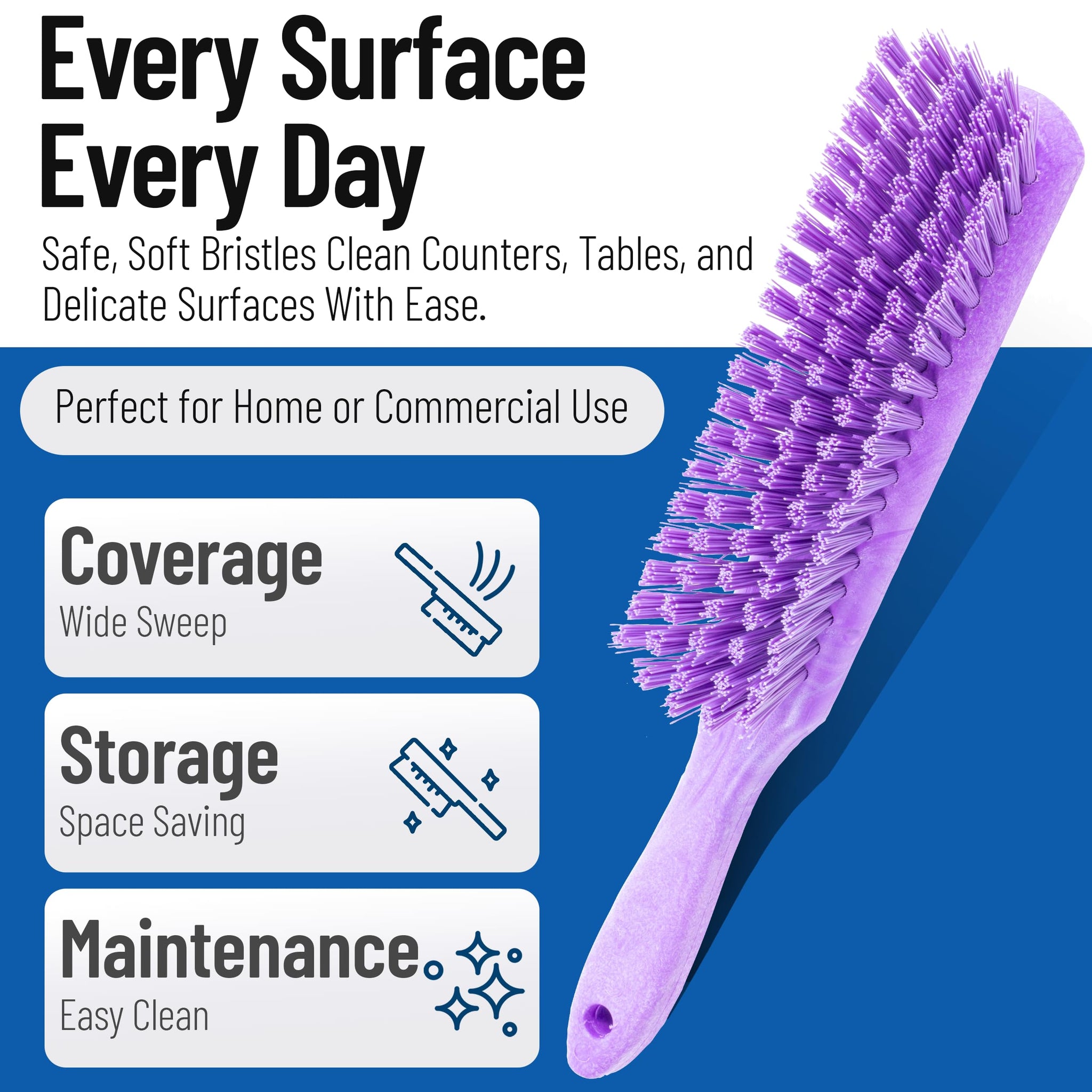 SPARTA 8 Inch Soft Counter Brush with Polyester Bristles and 5 Inch Handle, Color Coded Handheld Broom for Tables Countertops and Foodservice