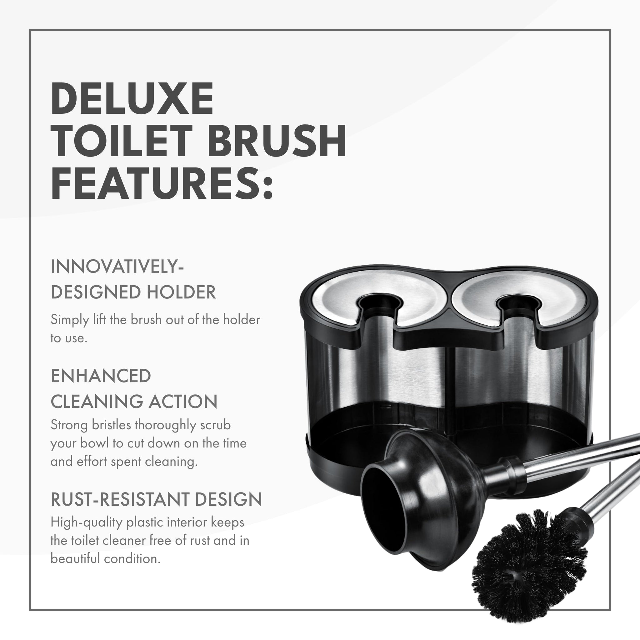 ToiletTree Products Modern Deluxe Freestanding Toilet Brush and Plunger Combo - 5.5" x 9.5" x 18.5" (2 Pack)
