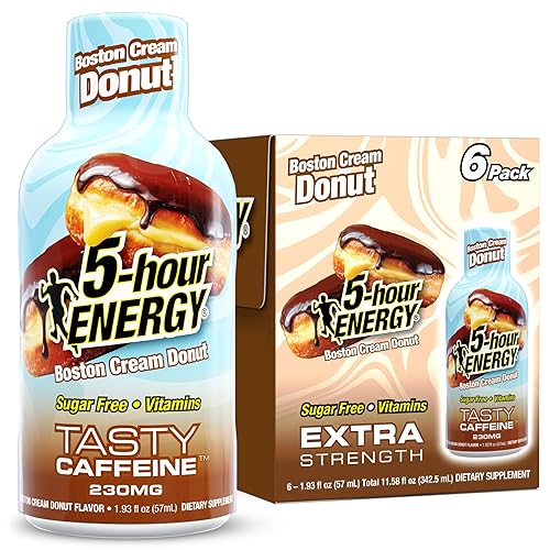 5-hour ENERGY BOSTON CREAM DONUT Flavor, 6 Count, 1.93 Fl Oz Energy Shot, Extra Strength, Amino Acids, B Vitamins, Sugar Free and Zero Calories