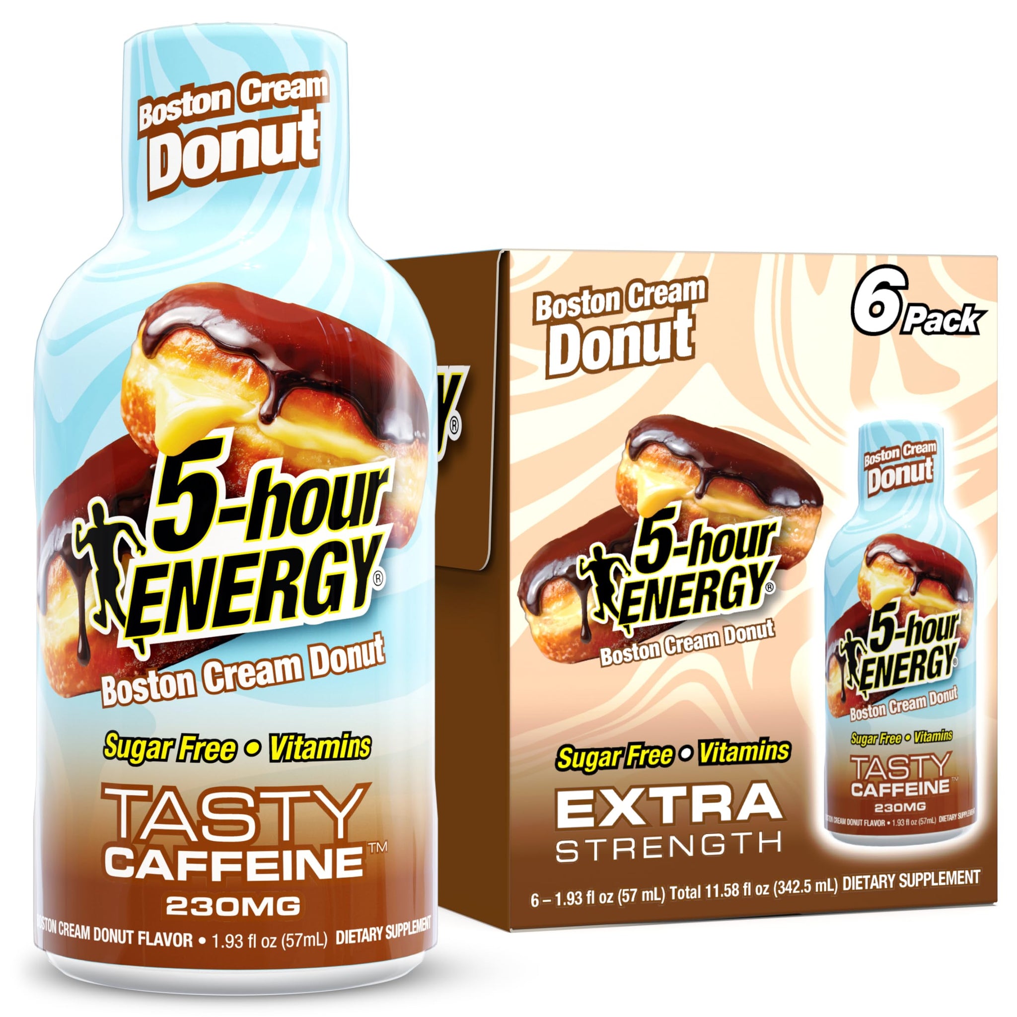 5-hour ENERGY BOSTON CREAM DONUT Flavor, 6 Count, 1.93 Fl Oz Energy Shot, Extra Strength, Amino Acids, B Vitamins, Sugar Free and Zero Calories