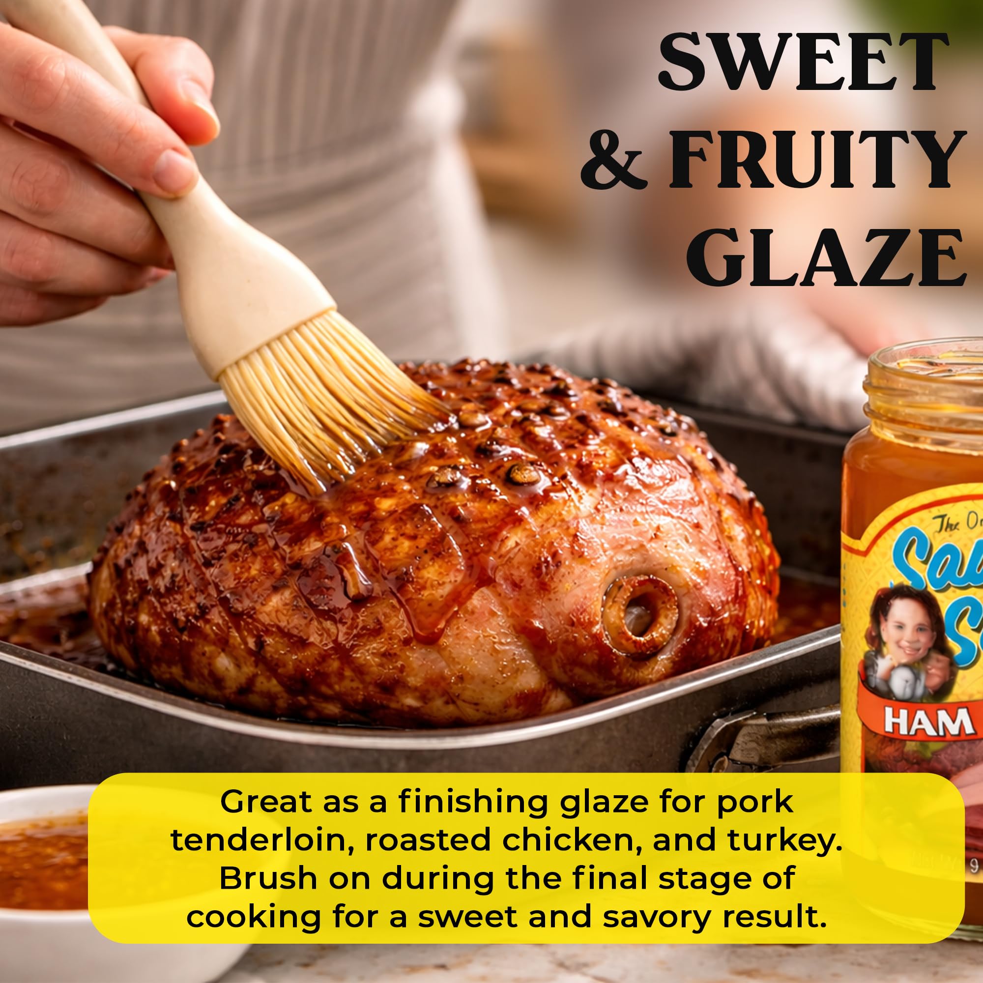 Saucy Susan The Original Ham Glaze - 3 Pack (3 × 9.5 oz Jars) - Sweet & fruity apricot-peach glaze with a hint of spice; perfect for baked ham, pork