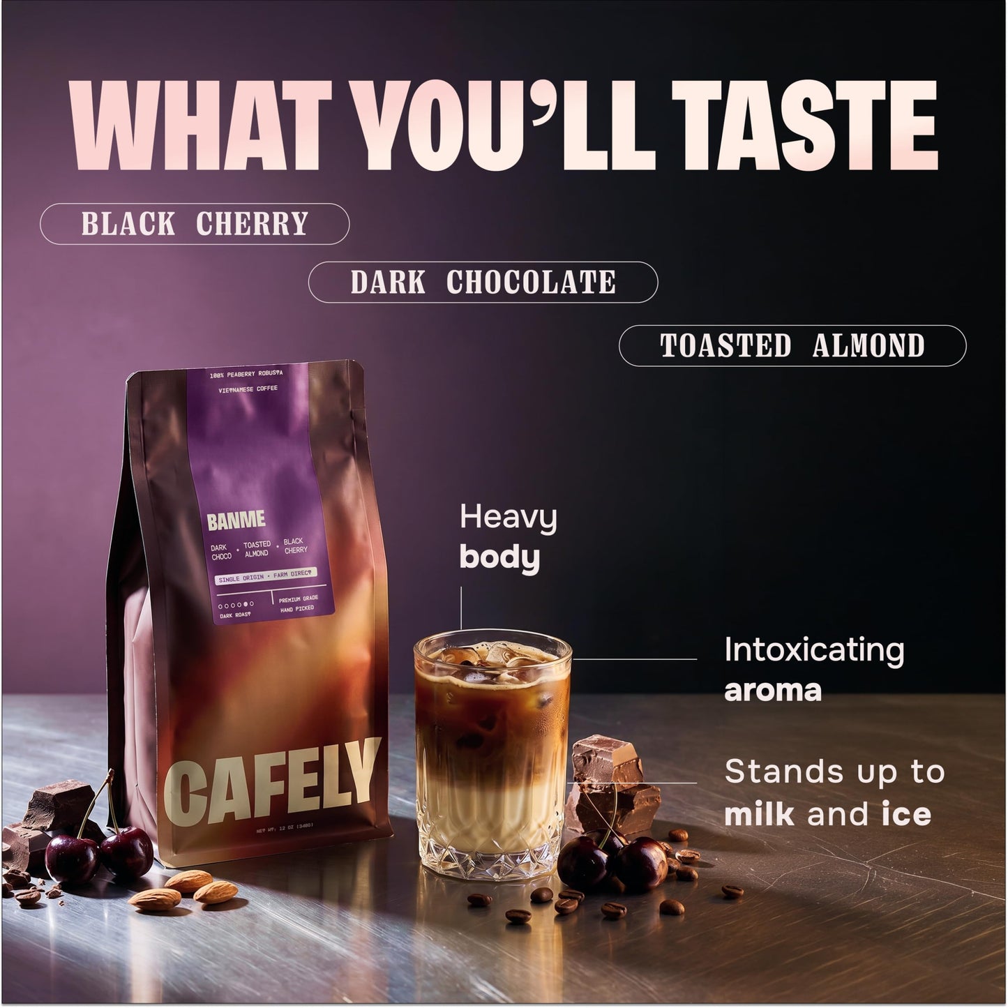 Cafely BanMe - Rare Peaberry Robusta Whole Bean Vietnamese Coffee - Dark Roast, High Caffeine (Rich & Intense), Thick Crema, Low Acid, Single Origin