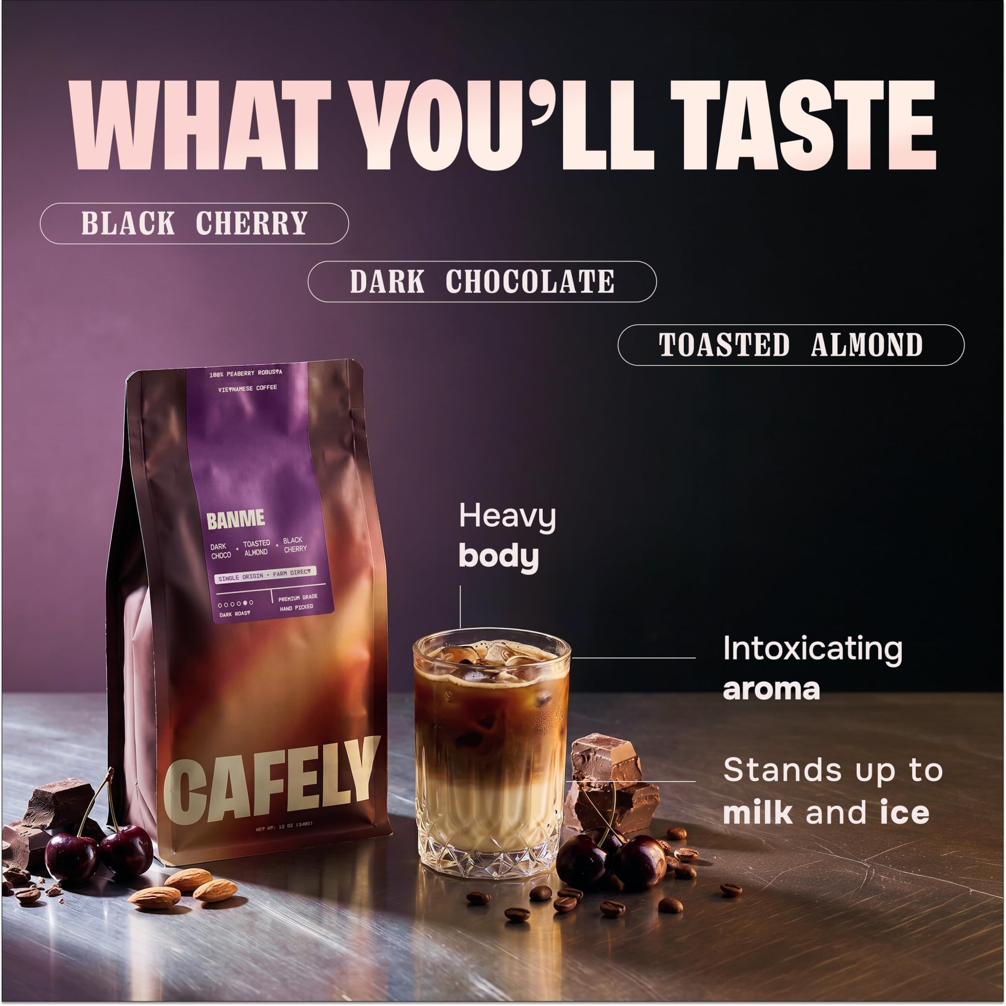 Cafely BanMe - Rare Peaberry Robusta Whole Bean Vietnamese Coffee - Dark Roast, High Caffeine (Rich & Intense), Thick Crema, Low Acid, Single Origin