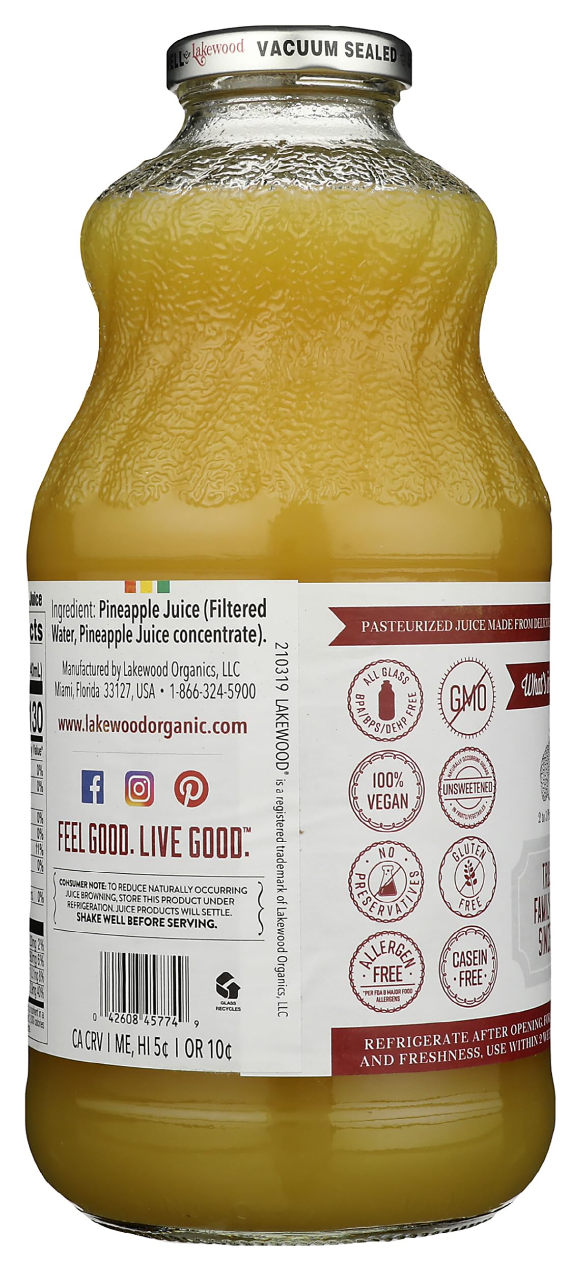 LAKEWOOD Pineapple Juice, 32 FZ