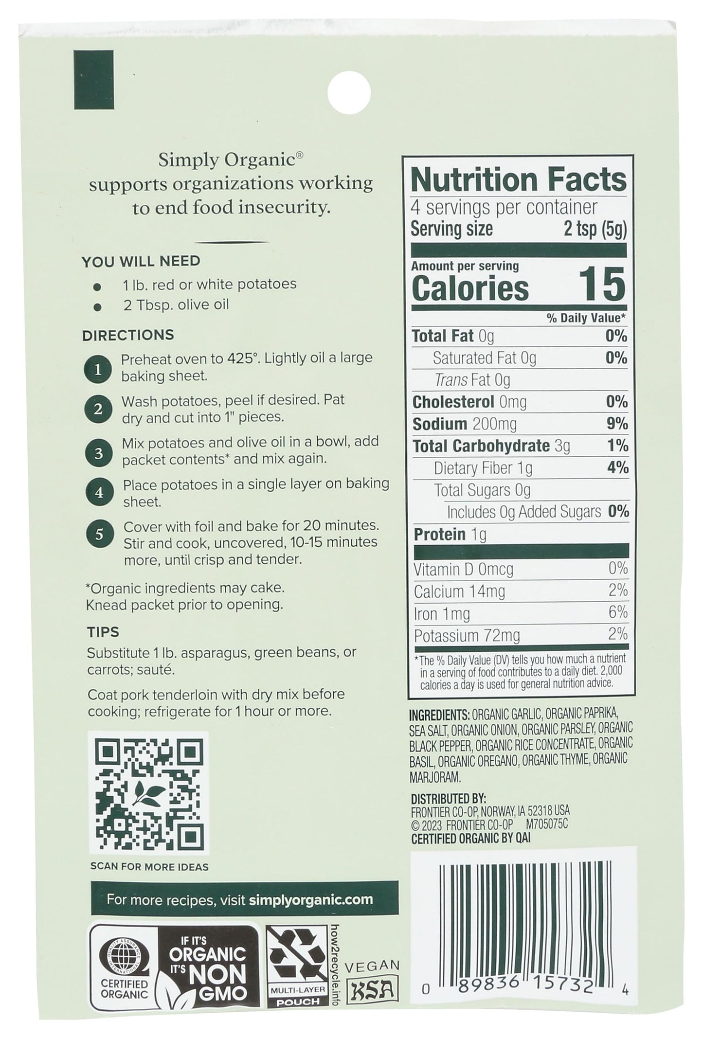 Simply Organic Garlic and Herb Vegetable Seasoning Mix, Certified Organic, Vegan, Kosher | 0.71 Ounce (Pack of 1)