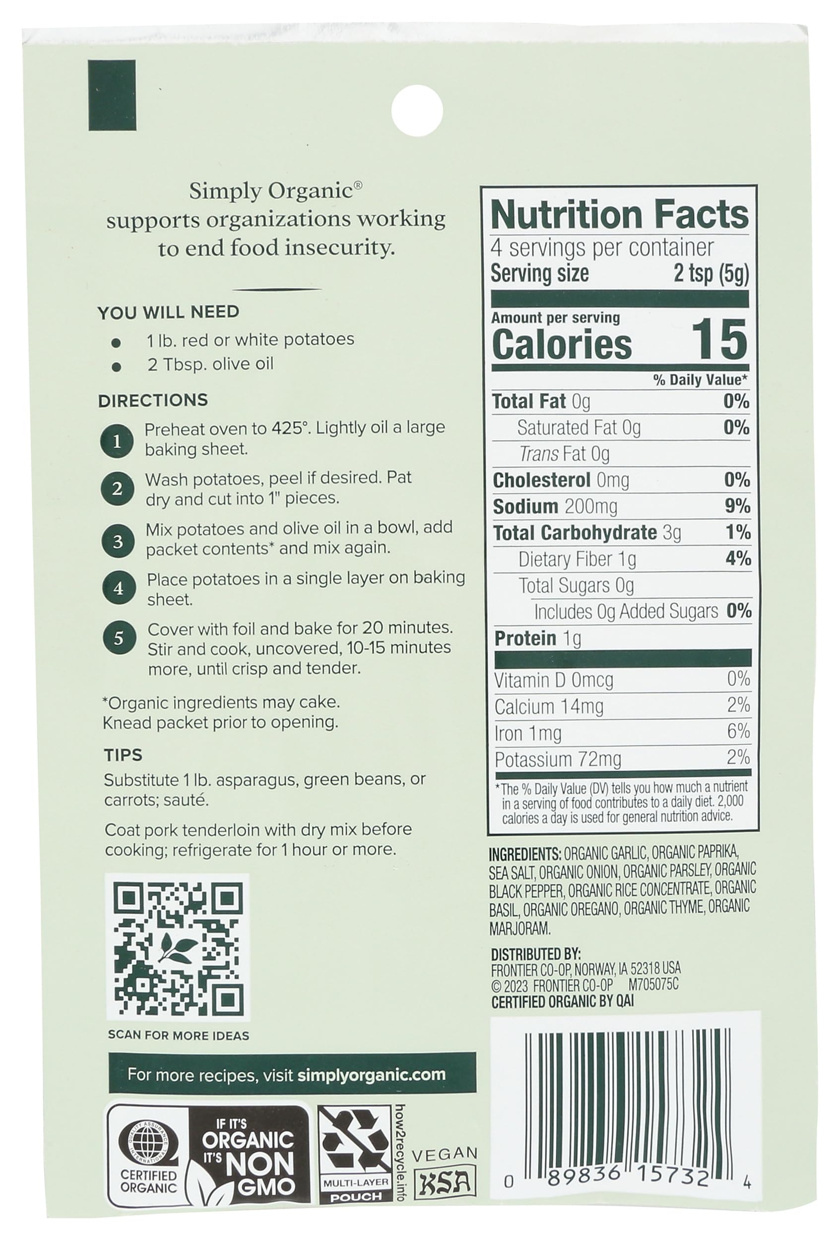 Simply Organic Garlic and Herb Vegetable Seasoning Mix, Certified Organic, Vegan, Kosher | 0.71 Ounce (Pack of 1)