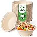 Green Swan Disposable Paper Bowls, 12 Oz [100 Pack] Large Bowl-100% Compostable, Biodegradable, Eco-Friendly Natural Colour Bowls - Convenient
