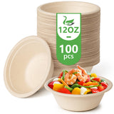 Green Swan Disposable Paper Bowls, 12 Oz [100 Pack] Large Bowl-100% Compostable, Biodegradable, Eco-Friendly Natural Colour Bowls - Convenient