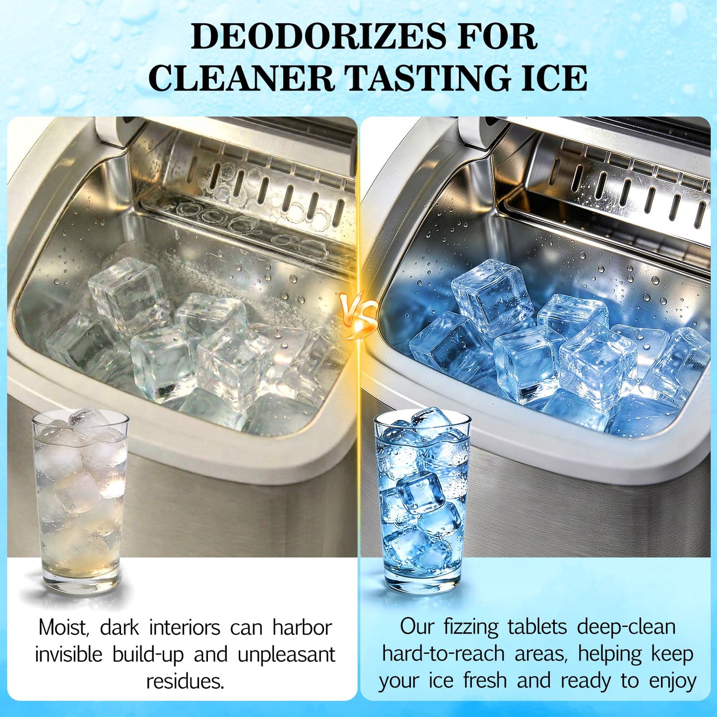 Bellaluce Ice Machine Cleaner Tablets Descaler (32 Pack) - Nickel-Safe Countertop Portable Commercial Ice Maker Cleaning - Remove Hard Water Buildup