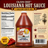 Cajun Chef Louisiana Hot Sauce 1 Gallon, 128 fl oz (Pack of 4) - Cajun Cayenne Pepper Sauce, Mild Heat Hot Sauce for Gumbo, Seafood, Soups, Wings