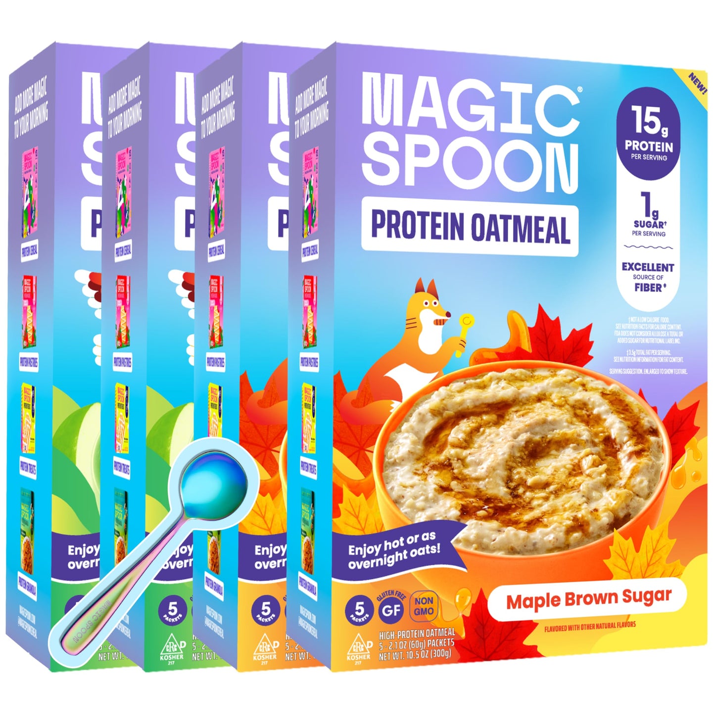 Magic Spoon High Protein Oatmeal Variety Pack - 15g Protein, 1g Sugar, 6g Fiber - Gluten Free Instant Oatmeal & Overnight Oats - 20 Servings (10 Apple