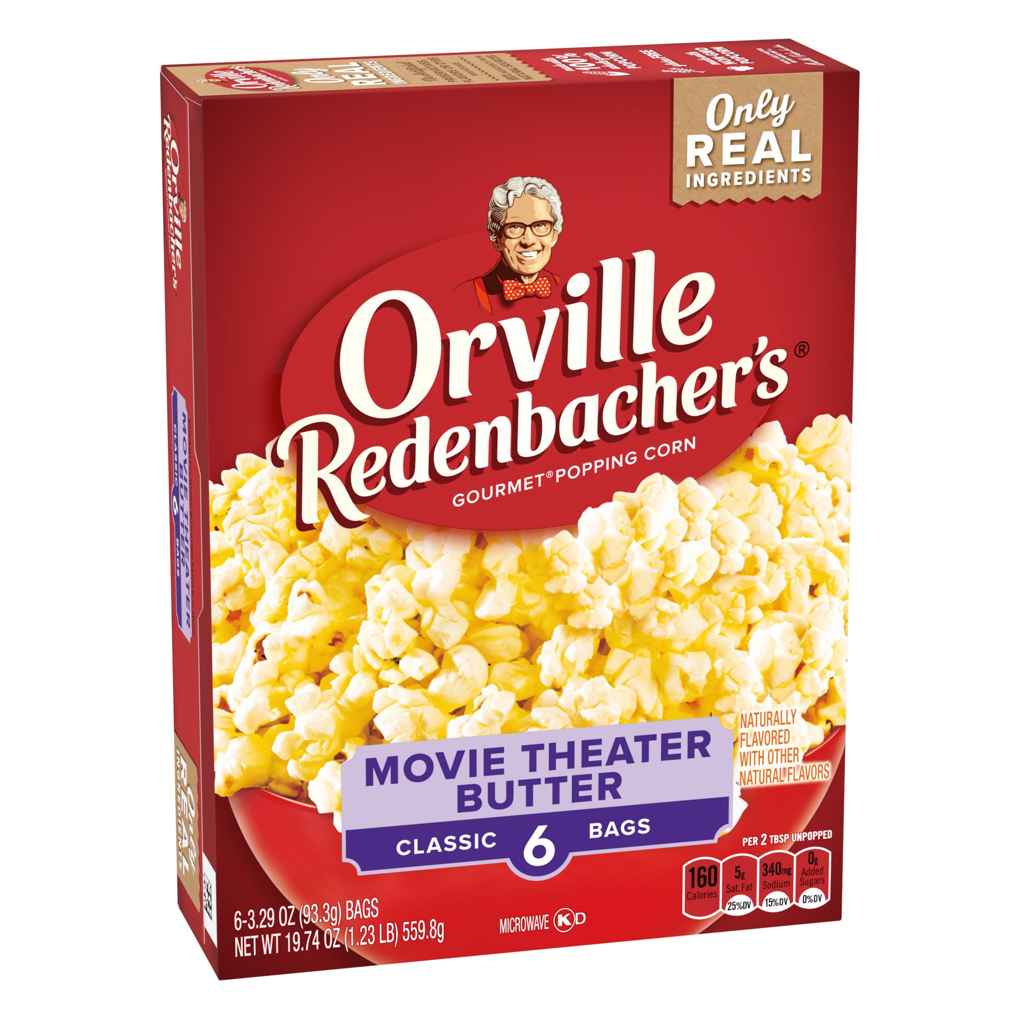 Orville Redenbacher’s Microwave Popcorn, Movie Theater Butter Flavor, 3g Fiber Per Serving, 3.29 oz., 6-Count