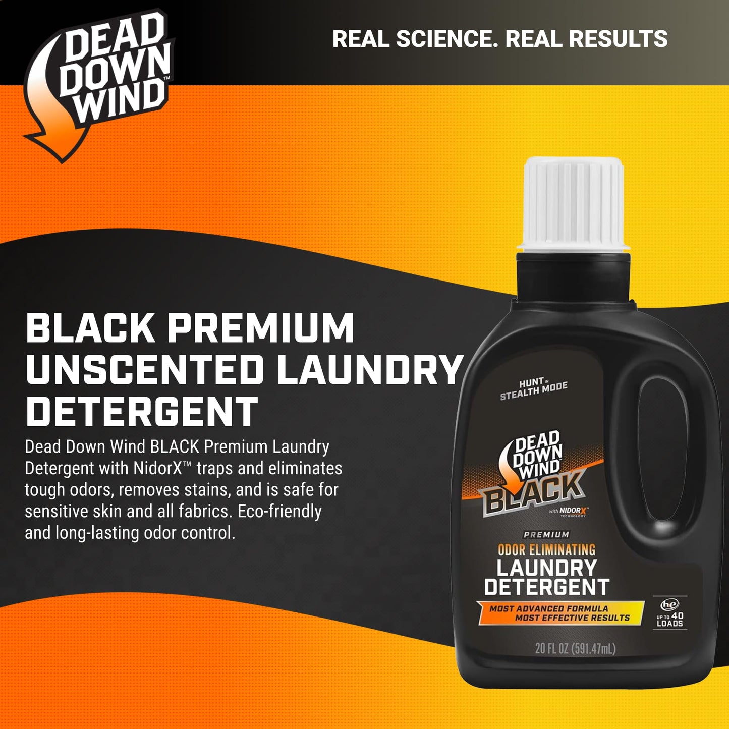 DEAD DOWN WIND BLACK Premium Unscented Laundry Detergent (20 Oz) - Scent Eliminating Liquid Detergent for Clothing and Gear - Durable Hunting Scent