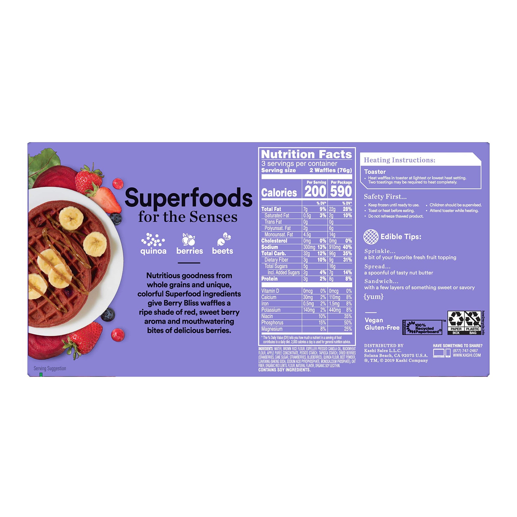 Kashi, Frozen Waffles, Berry Bliss, Gluten Free and Vegan, 8oz Box