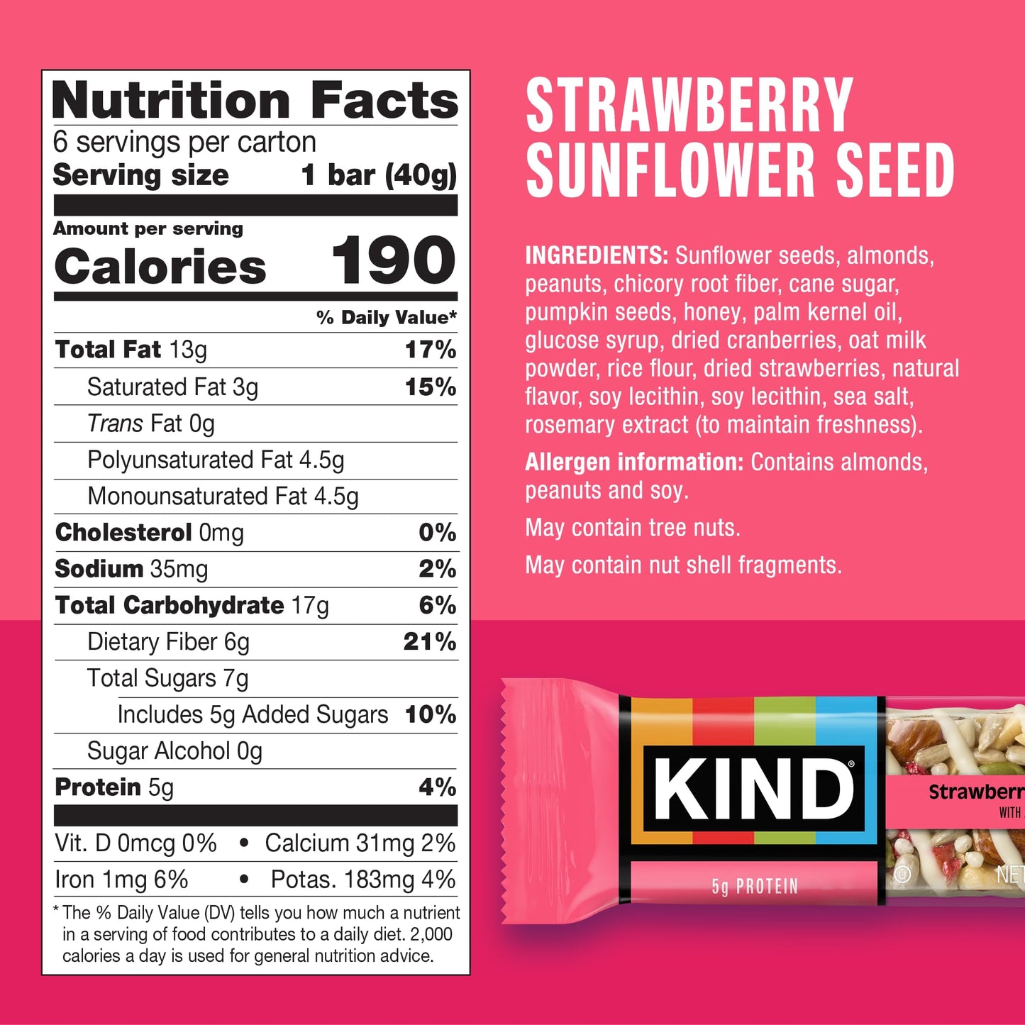 KIND Healthy Snack Bars, Mango Pineapple, Strawberry Sunflower Seed, Cranberry Almond, Gluten Free, High Fiber Snacks, 18ct