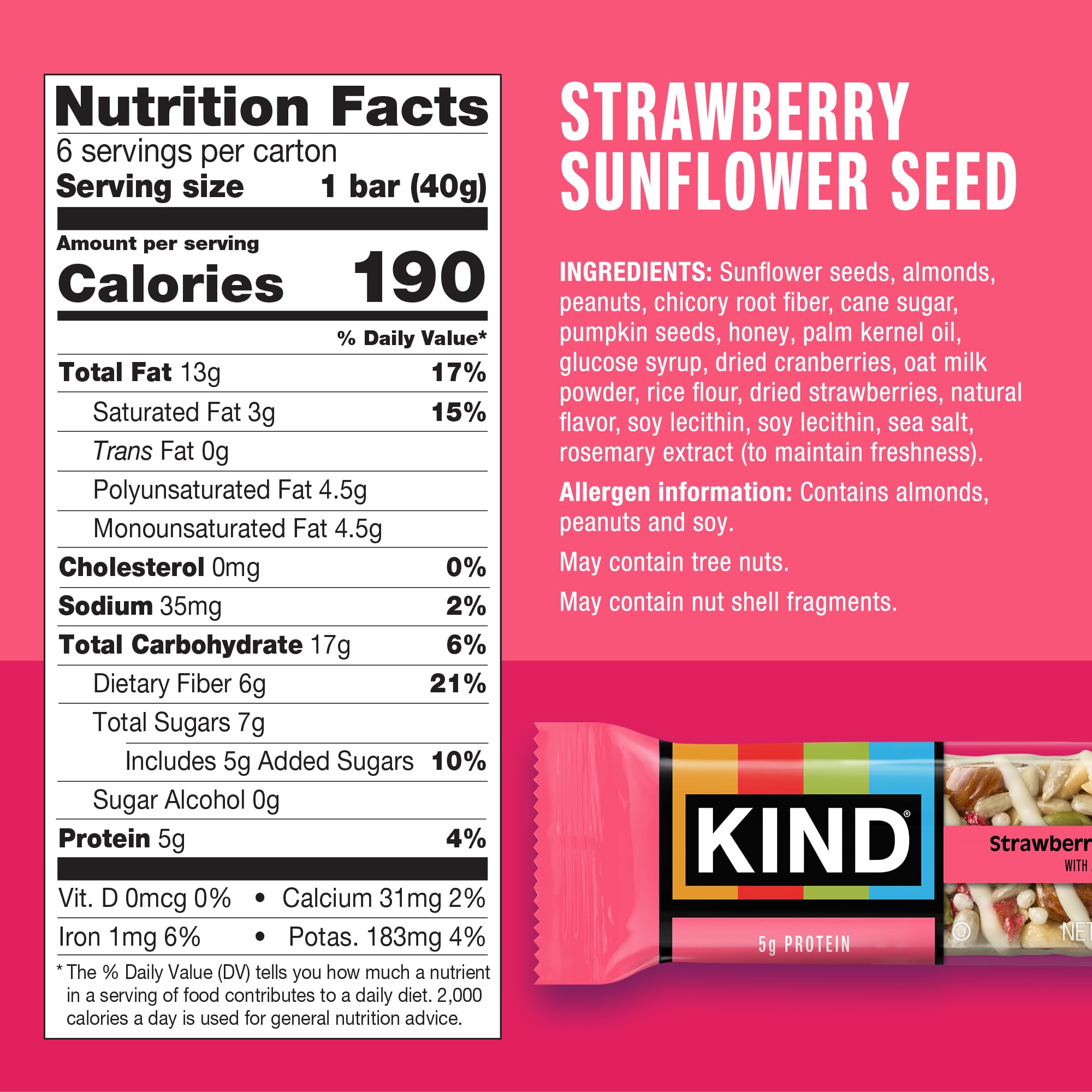KIND Healthy Snack Bars, Mango Pineapple, Strawberry Sunflower Seed, Cranberry Almond, Gluten Free, High Fiber Snacks, 18ct