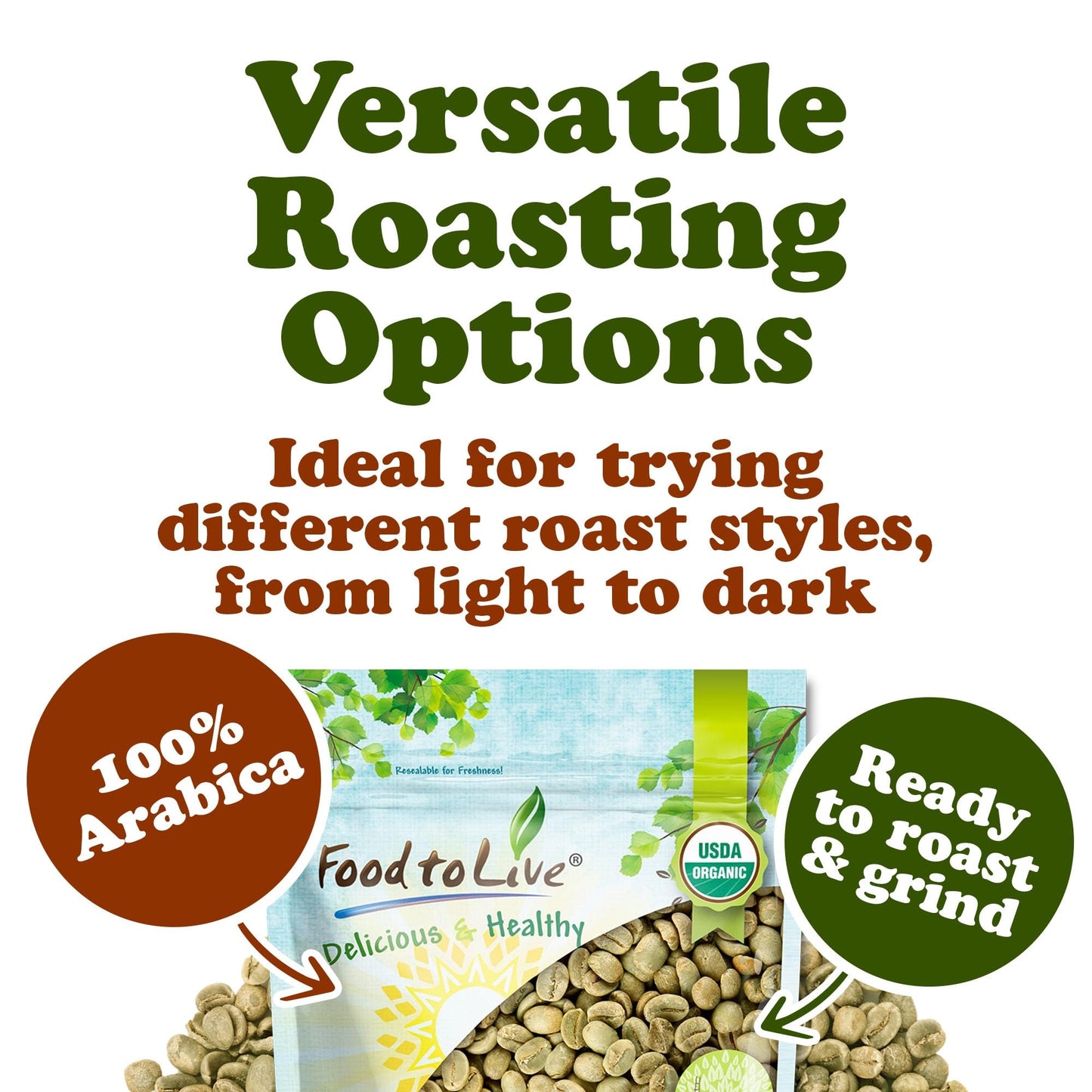 Food to Live Organic Colombian Huila Arabica Green Coffee Beans, 12 Ounces - Whole, Unroasted, Washed Bean. Single Origin. Fresh Crop. No-GMO, Vegan
