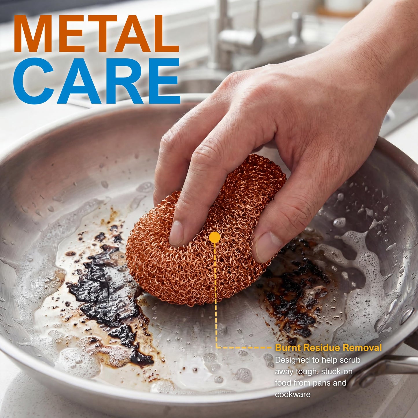 PAMI Heavy Duty Non Scratch Copper Scrubbers for Pots and Pans, Copper Wool Scrubber, Reusable Scouring Pads, Pack of 4