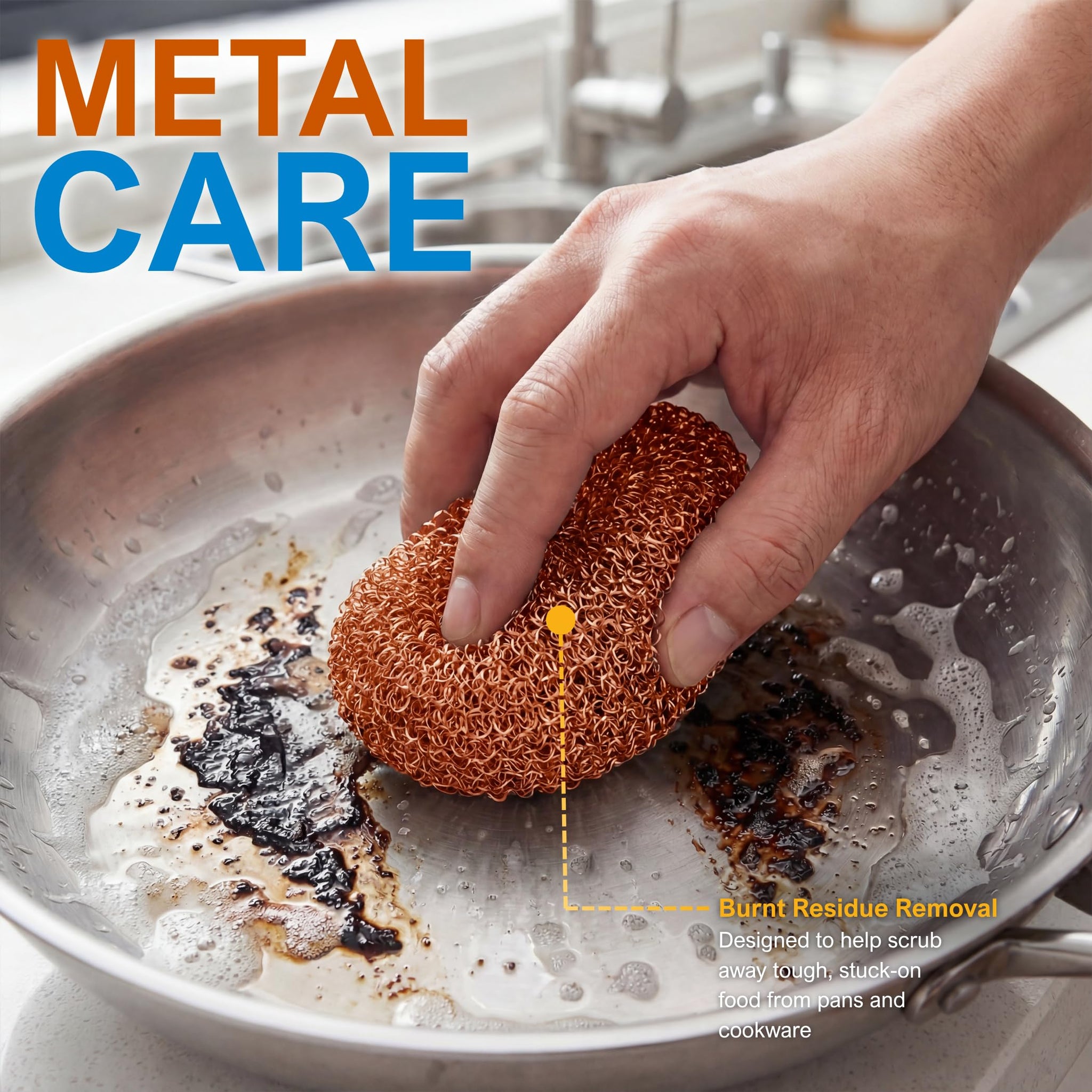 PAMI Heavy Duty Non Scratch Copper Scrubbers for Pots and Pans, Copper Wool Scrubber, Reusable Scouring Pads, Pack of 4