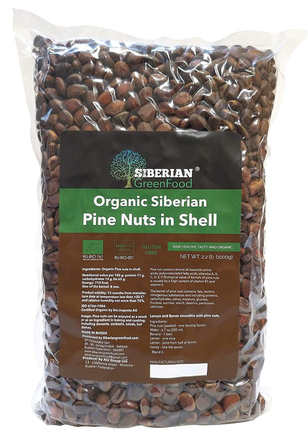 Siberian Green Food Unpeeled Pine Nuts 1000gr/35.3oz/2.2lb