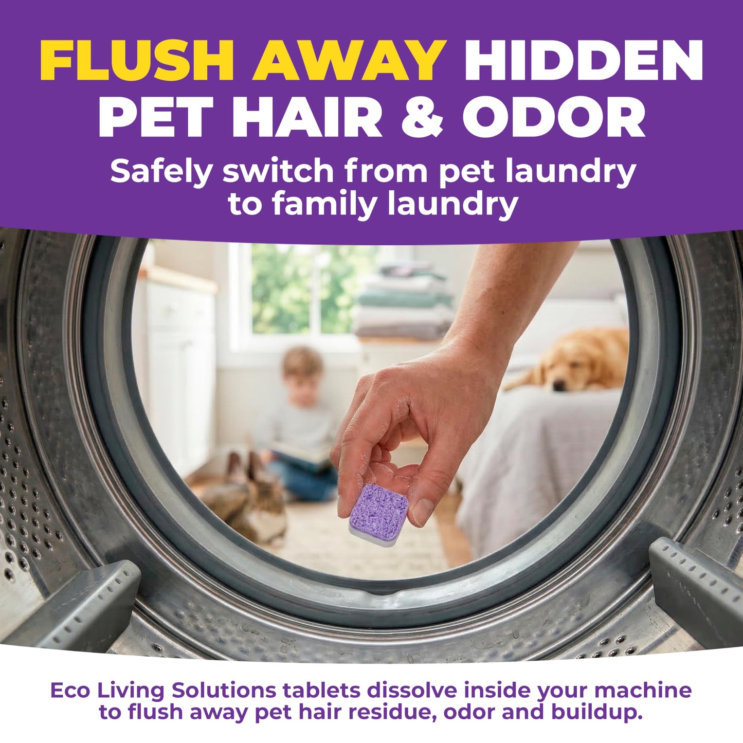 ECO LIVING SOLUTIONS Washing Machine Cleaner Tablets for Pet Owners, 36 Pack, Front&Top Load Washer Deep Cleaning, HE & Septic Tank Safe, Remove Pet