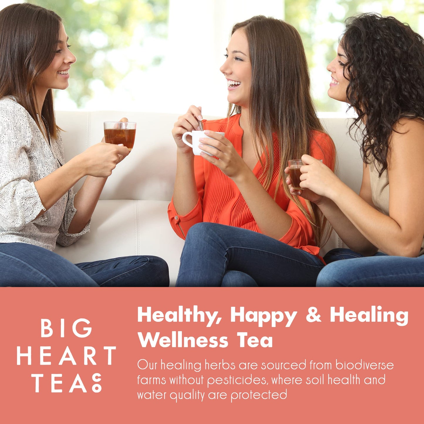Big Heart Tea Co. Tea Bags - Cup of Love Red Rose - Certified Organic, Floral Ayurvedic Herbal Decaf Tea in Zero Plastic Sachets with Small Batch