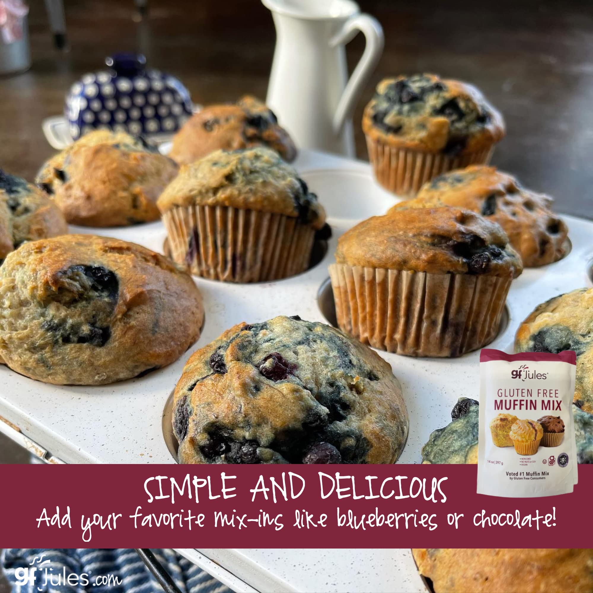 gfJules Certified Gluten Free Muffin Baking Mix | No Grit, Non-GMO, Vegan | Certified Top 9 Allergen-Free & Kosher | Makes 15 Muffins | 14 Ounces
