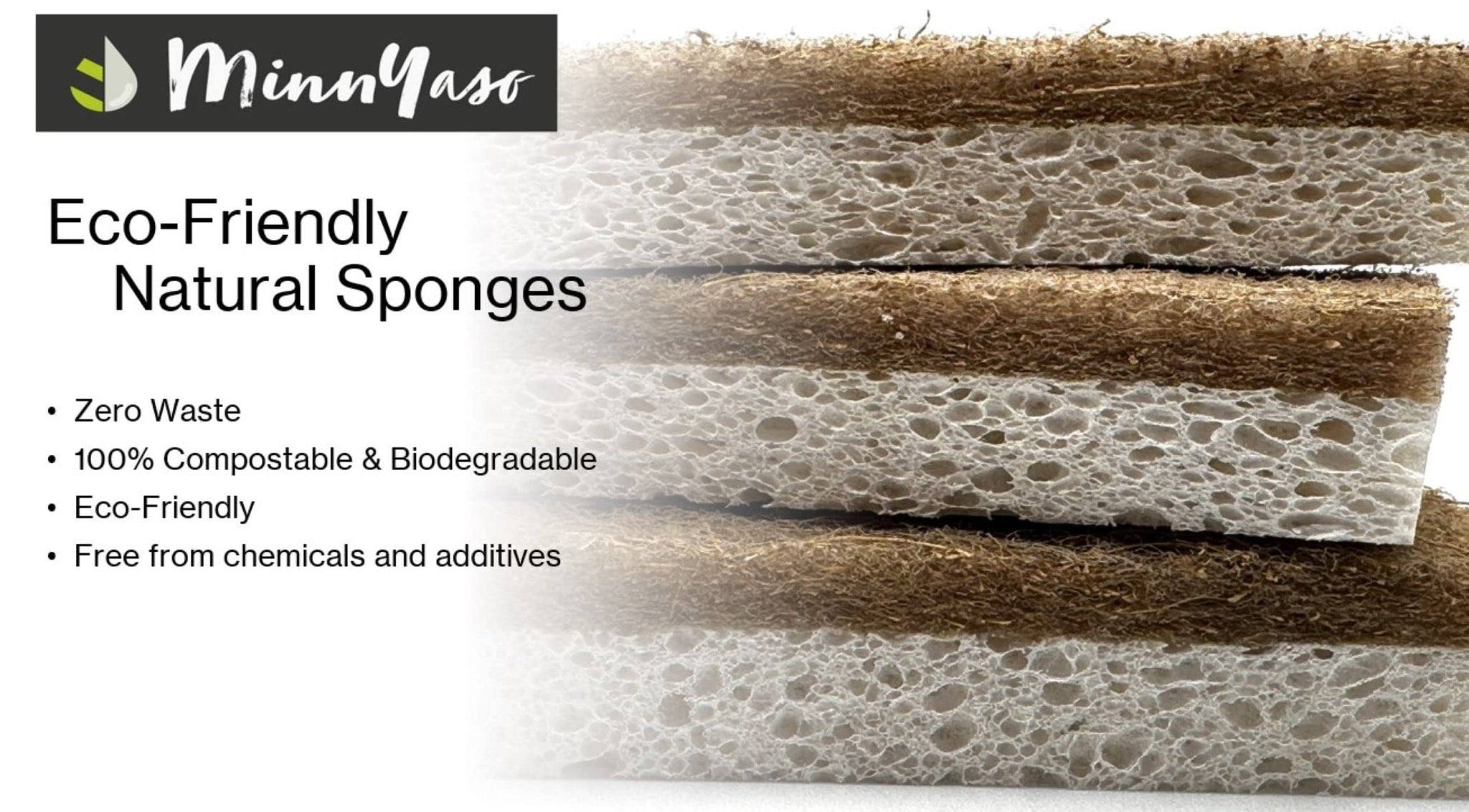 MinnYaso 12 Pack Natural Sponges | Hemp Sisal Plant Based Scrubber Scouring Sponge | Eco-Friendly Odor Free Biodegradable Compostable Wood Pulp |
