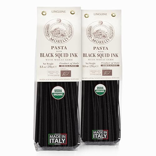 Morelli Squid Ink Pasta Linguine - Organic Black Pasta Noodles, Durum Wheat Semolina, Italian Nero Di Seppia Made in Italy - 8.8 oz / 250 g (Pack