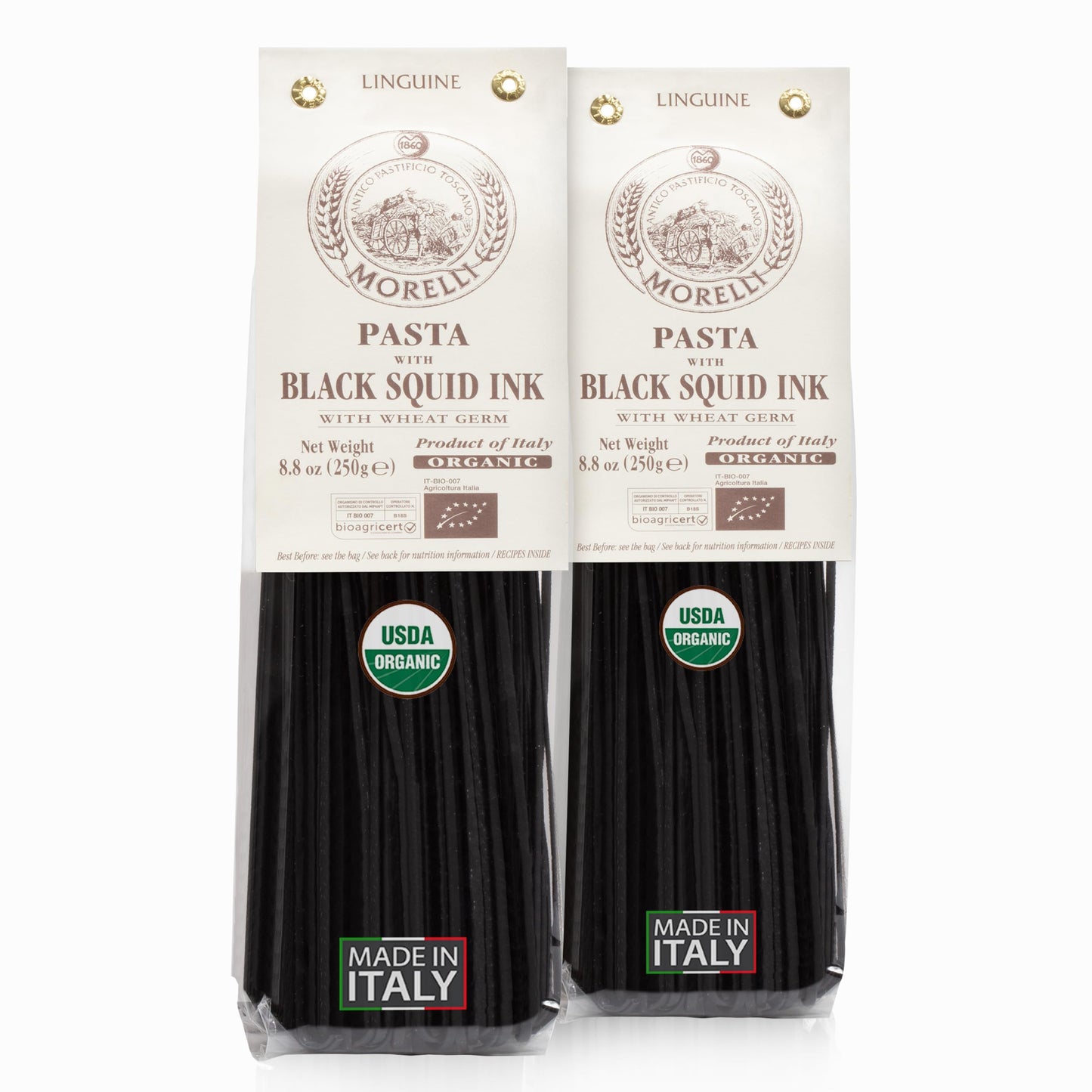 Morelli Squid Ink Pasta Linguine - Organic Black Pasta Noodles, Durum Wheat Semolina, Italian Nero Di Seppia Made in Italy - 8.8 oz / 250 g (Pack