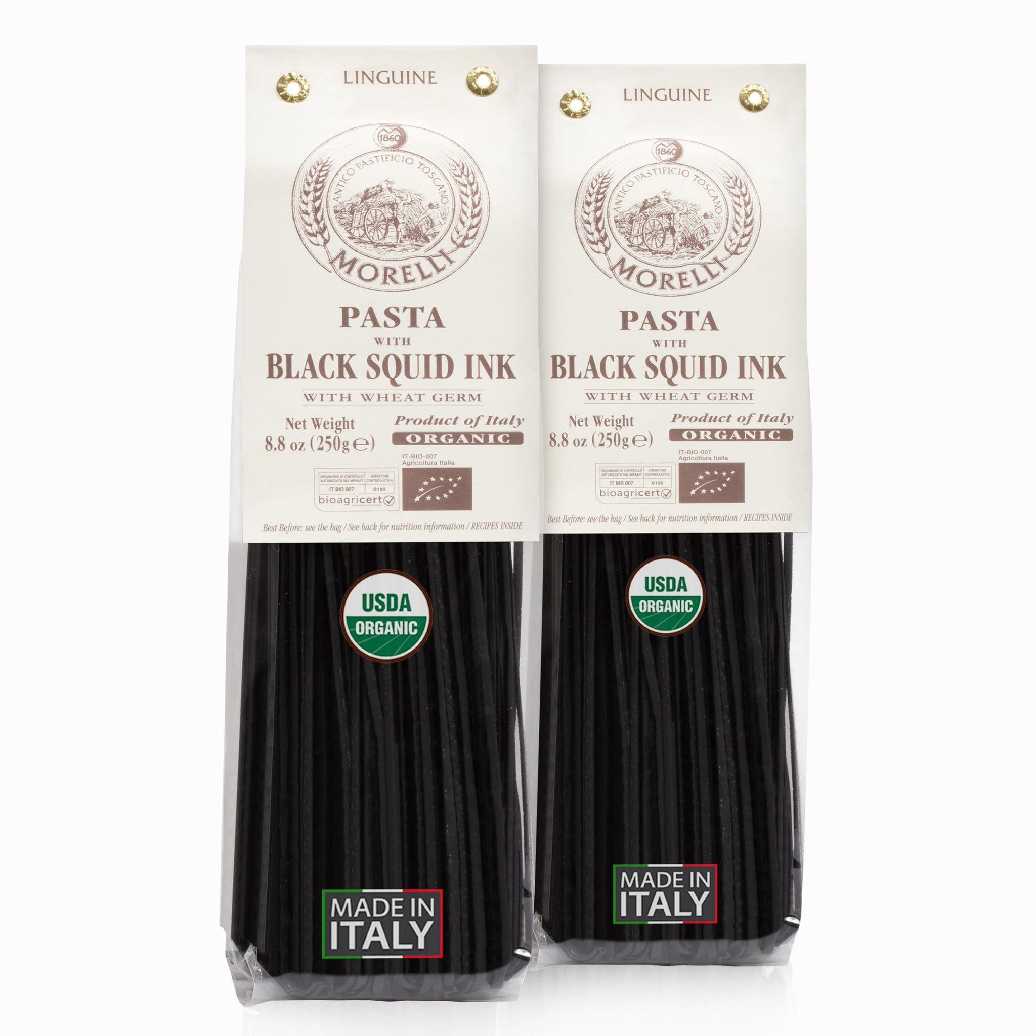 Morelli Squid Ink Pasta Linguine - Organic Black Pasta Noodles, Durum Wheat Semolina, Italian Nero Di Seppia Made in Italy - 8.8 oz / 250 g (Pack