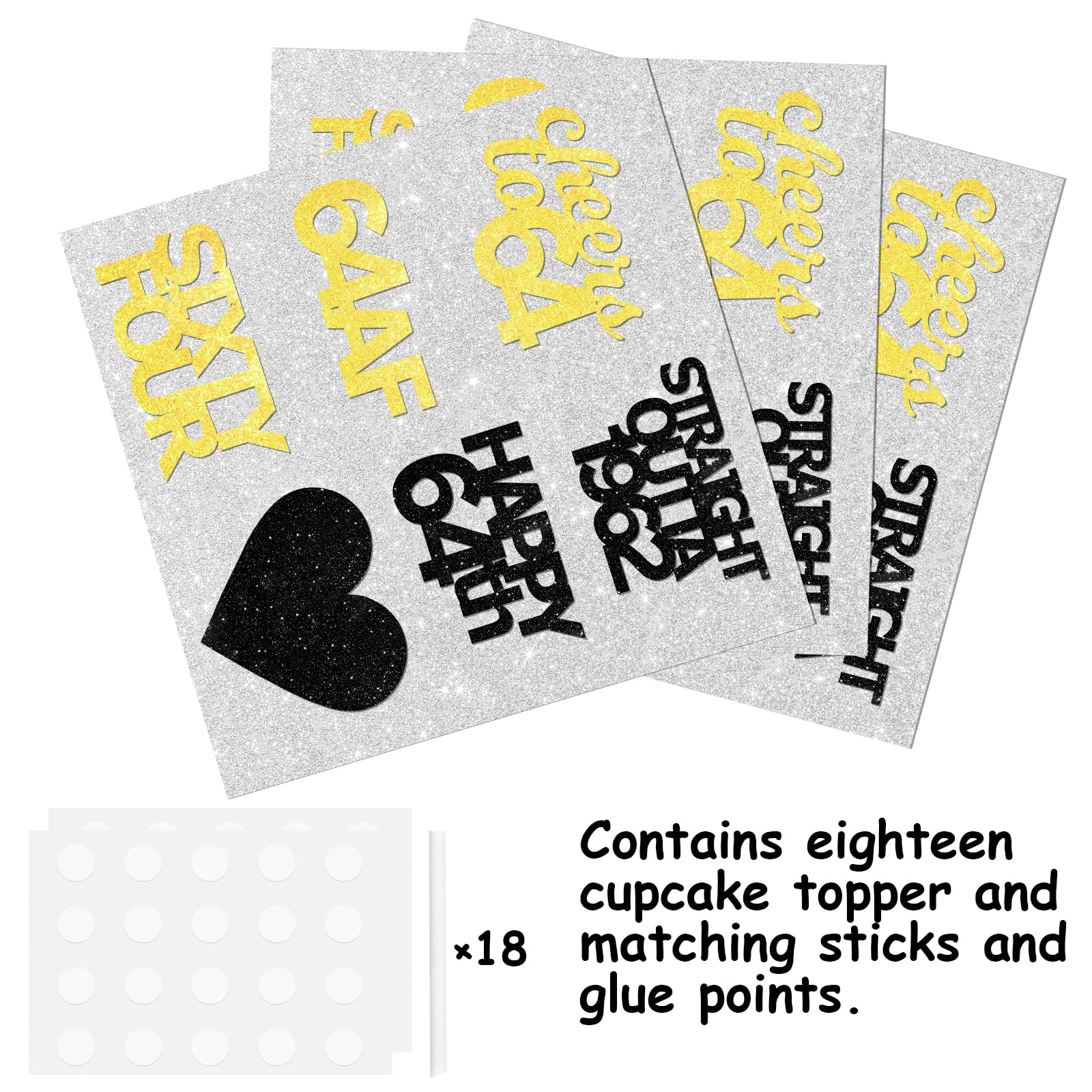 18pcs Black Gold Glitter Dessert Cupcake Pick for Straight Outta 1962 Cheer to 64 Years Old Theme Decor Supplies Happy 64th Birthday Party Decoration