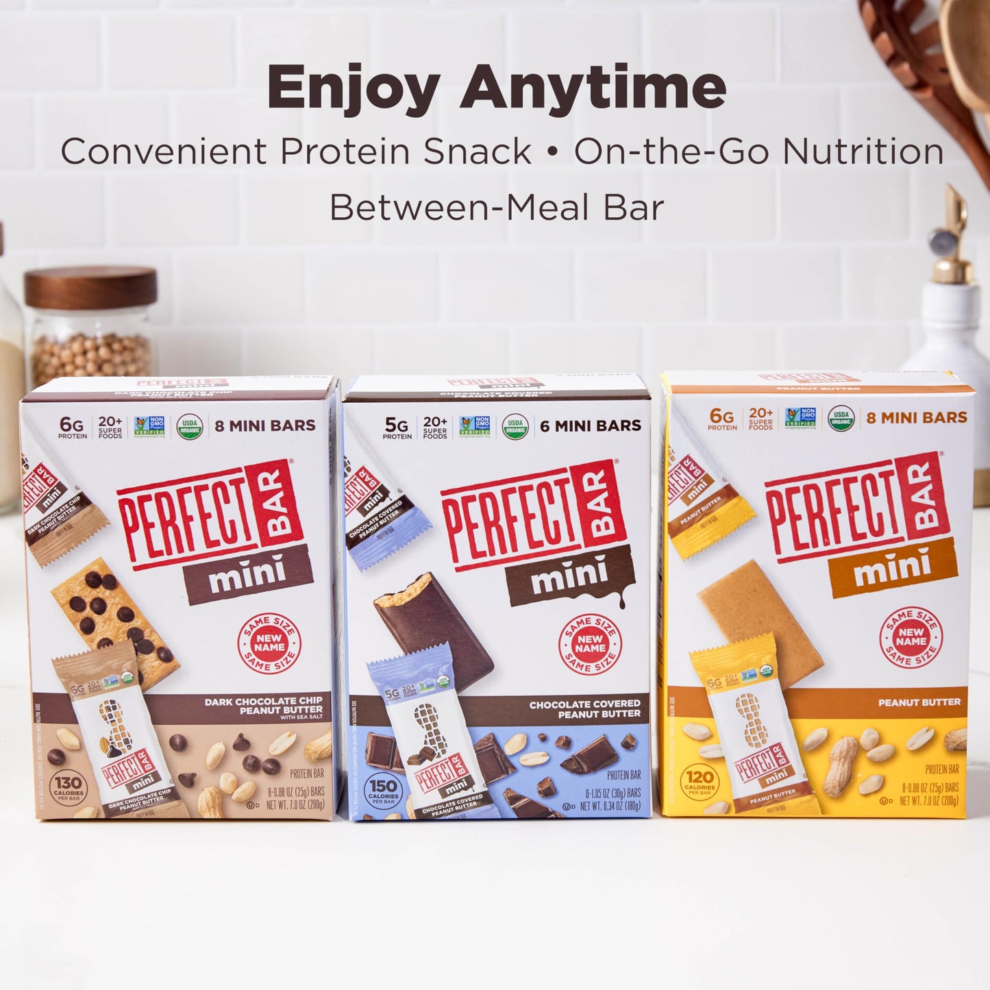 Perfect Bar Mini Protein Bars, Peanut Butter and Dark Chocolate Chip Peanut Butter Variety Pack, Gluten Free, Made with Organic Honey, Cookie Dough