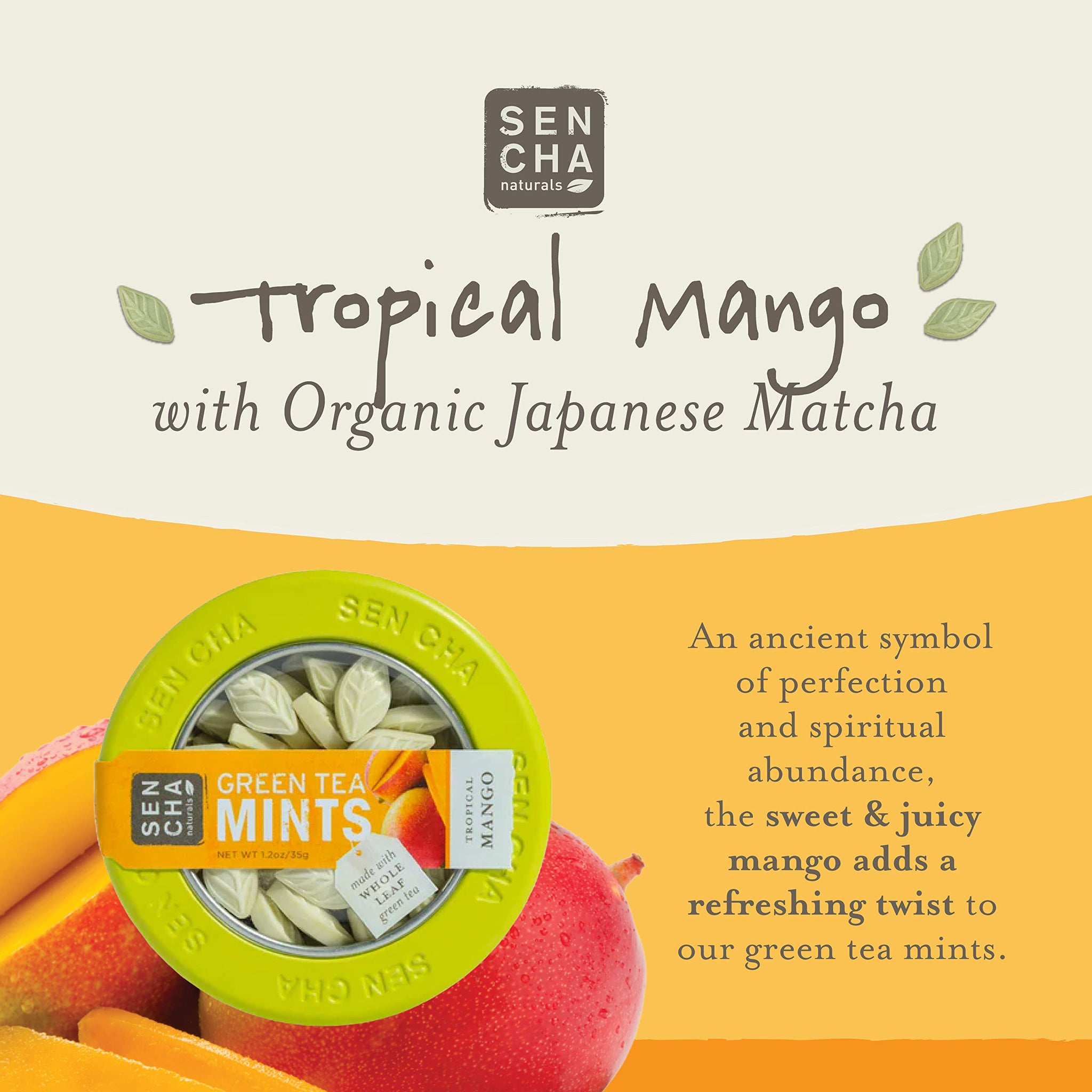SEN CHA Naturals Green Tea Mints, Tropical Mango, 1.2 oz (Pack of 1)