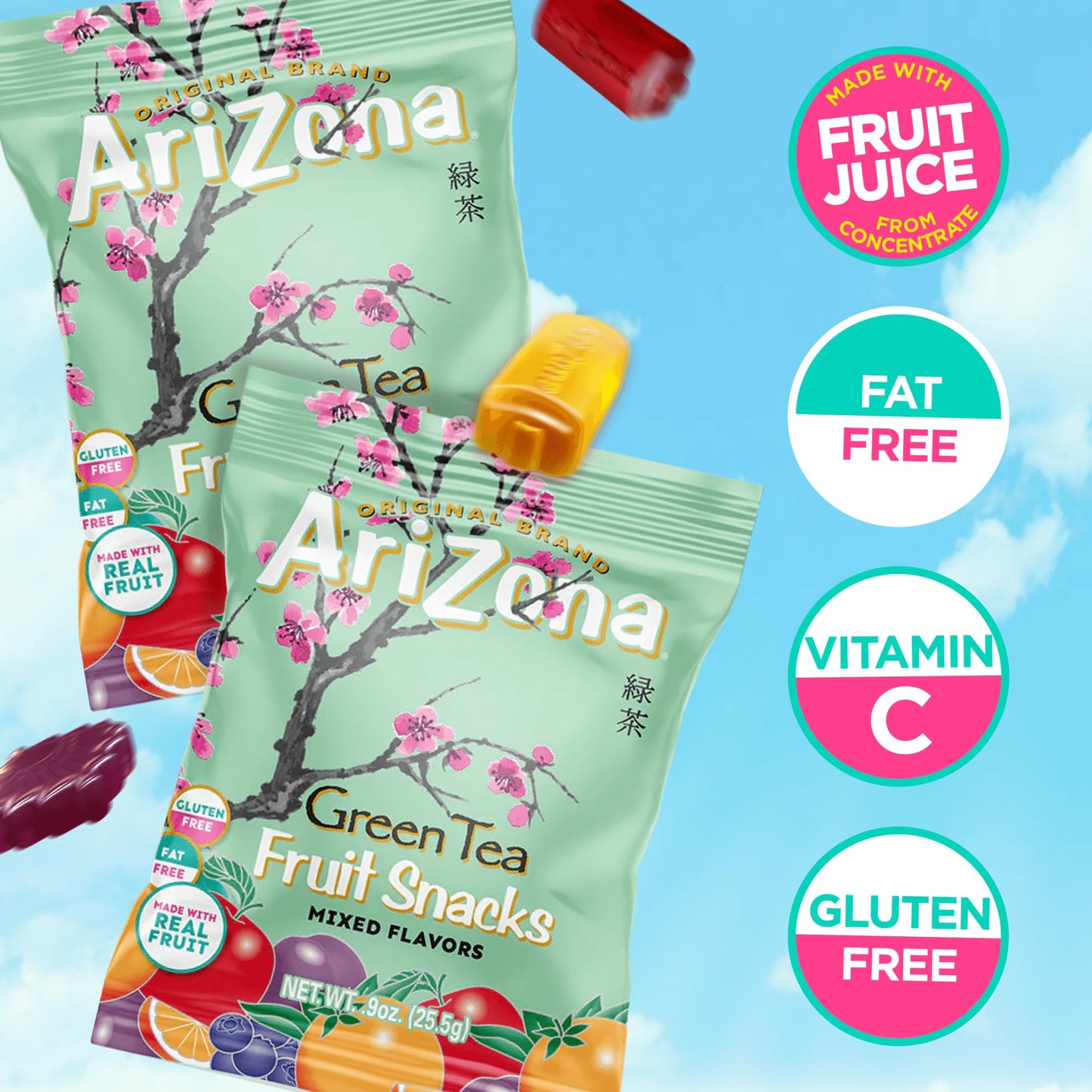 AriZona Iced Tea Fruit Snacks, Green Tea - 0.9 oz, 10 count Box