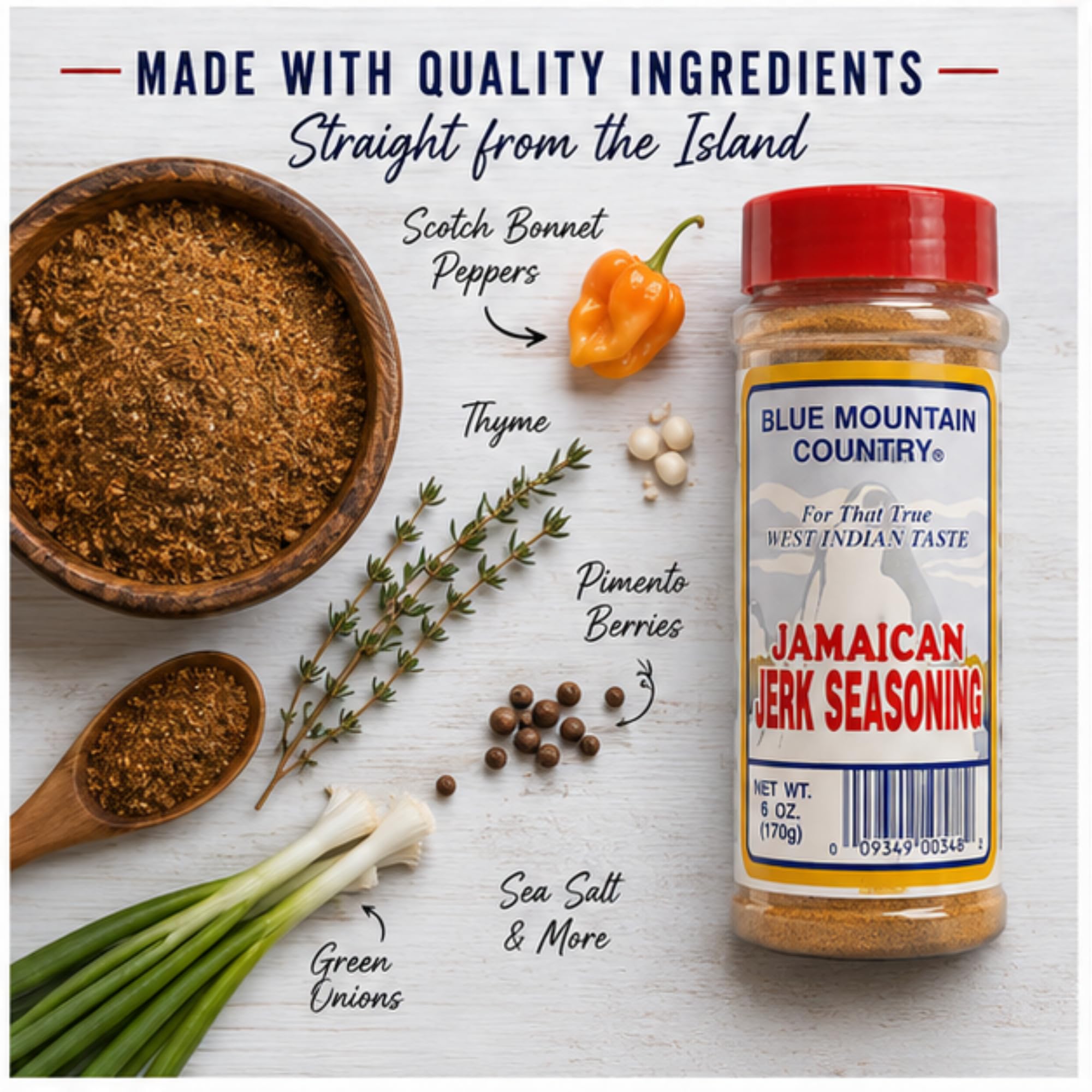 Blue Mountain Country Jamaican Jerk Seasoning, 6 oz - Authentic Caribbean Jerk Spice Blend for Chicken, Pork, Seafood & Grilling