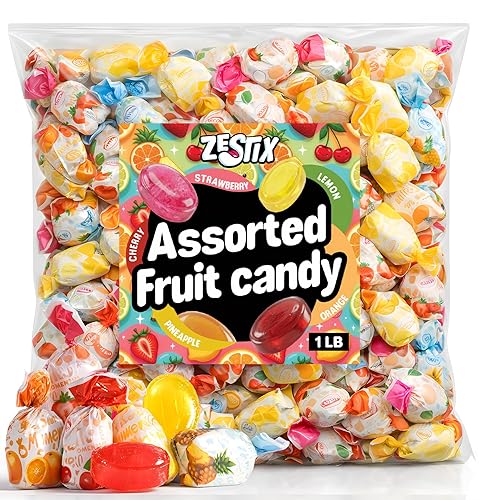 Fruit Filled Hard Candy Assorted 1lb. Bulk Bag, Individually Wrapped Candy for Candy Dishes, Office Bowls, Parties, and Everyday Treats