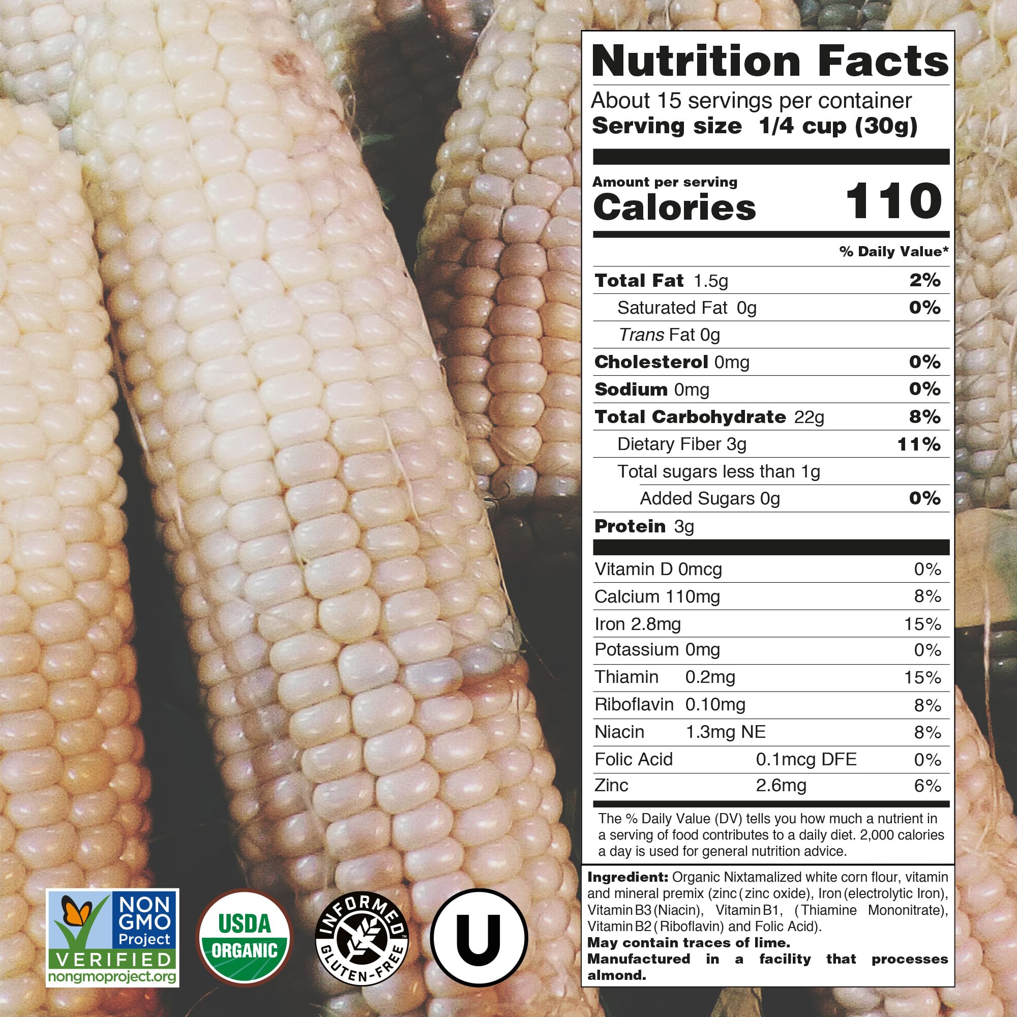Just About Foods Organic Heirloom White Corn Masa Harina 1lb