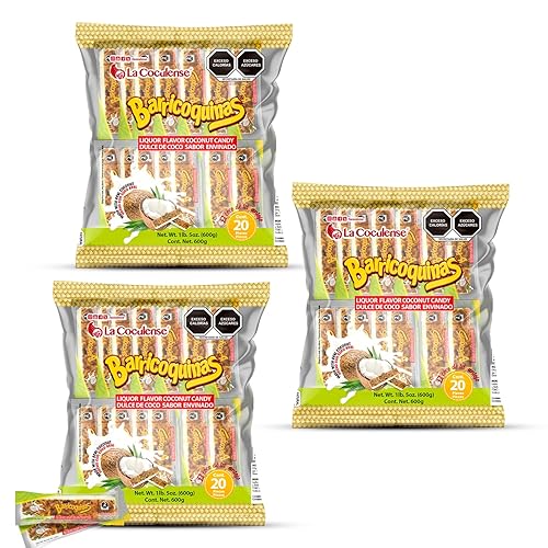 La Coculense - Barricoquinas - Natural Flavored Coconut Candies Soaked In Liquor - 3 Bags Of 20 Pieces Each