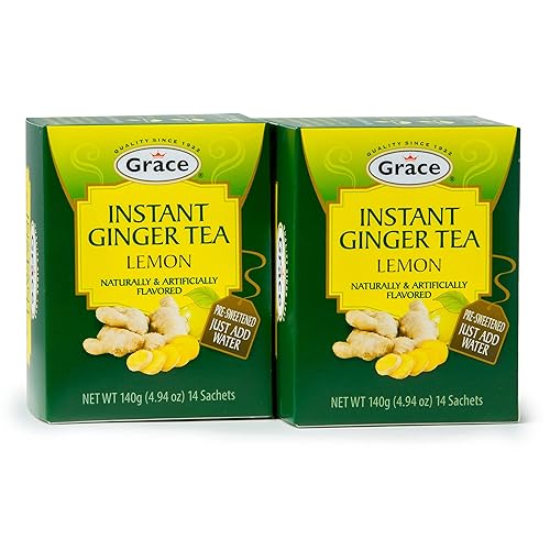 Grace Instant Pre-Sweetened Ginger Lemon Tea 4.94 oz - 2 Pack - Ginger Lemon Tea Bags - 28 Count