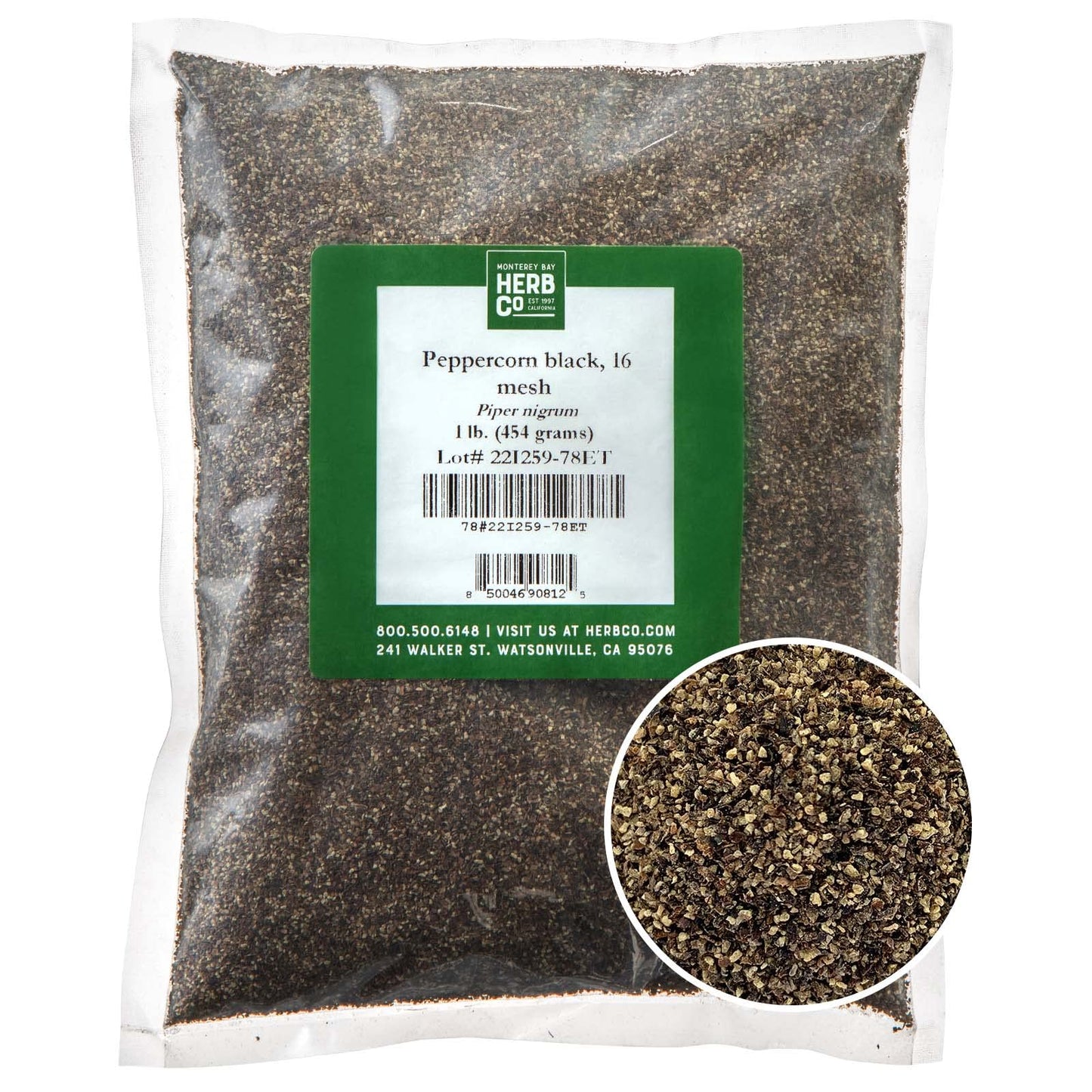 Black Peppercorn 16 Mesh, by Herb Co, Piper Nigrum Coarse Ground, From Indonesia, Kosher, Table Grind for Steaks, Rubs, Sauces, Soups & Everyday