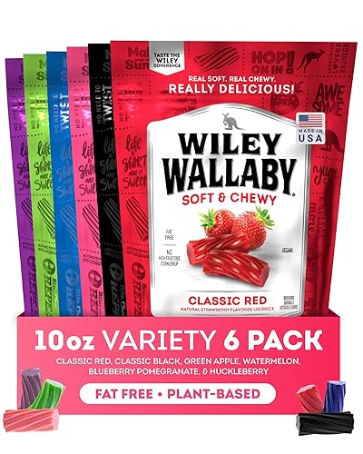 Wiley Wallaby Licorice 10 Ounce Classic Gourmet Australian Style Soft & Chewy Licorice Candy Variety Pack Twists, 6 Pack