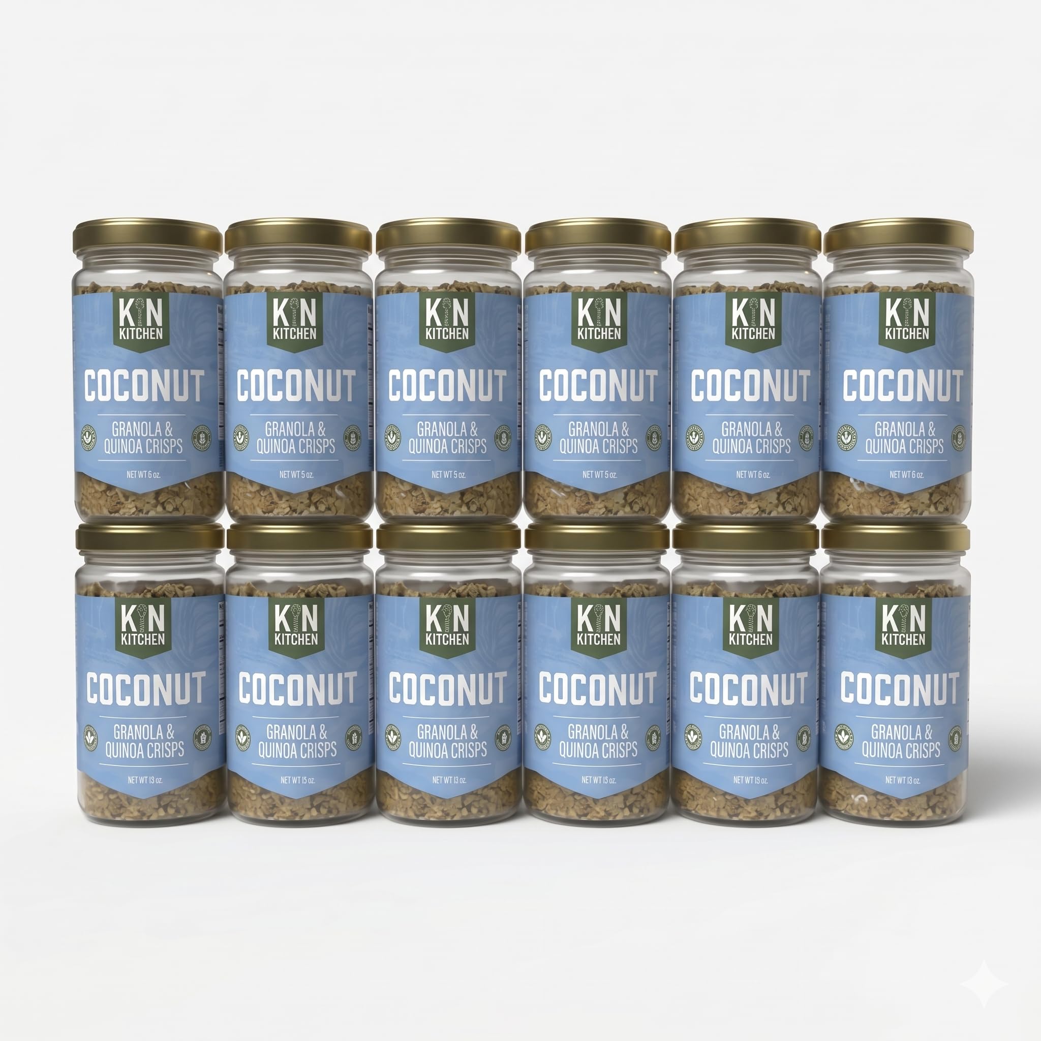 Kin Kitchen non-GMO Granola & Organic Quinoa Crisps, in a Glass Jar Recyclable and Resusable. Made with Real Fruit. No Aritificial Colors, Flavors, or