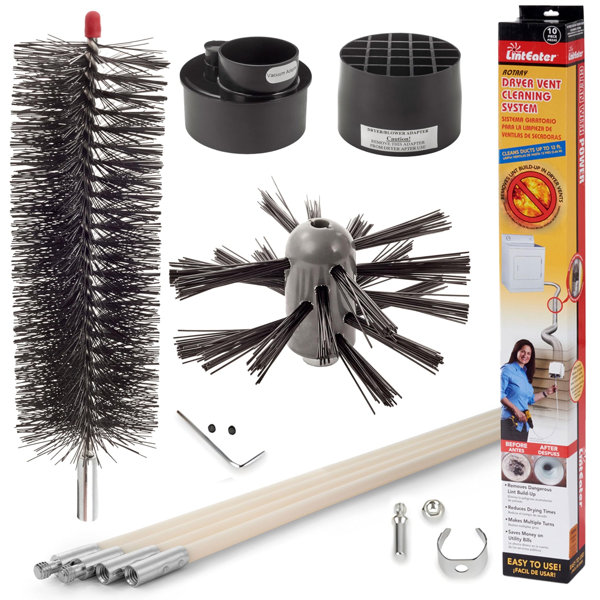Dryer Vent Duct Cleaning Kit - Gardus RLE202 LintEater Rotary Dryer Vent Cleaner Kit, Removes Lint, Dryer Vent Cleaning System Extends Up to 12’